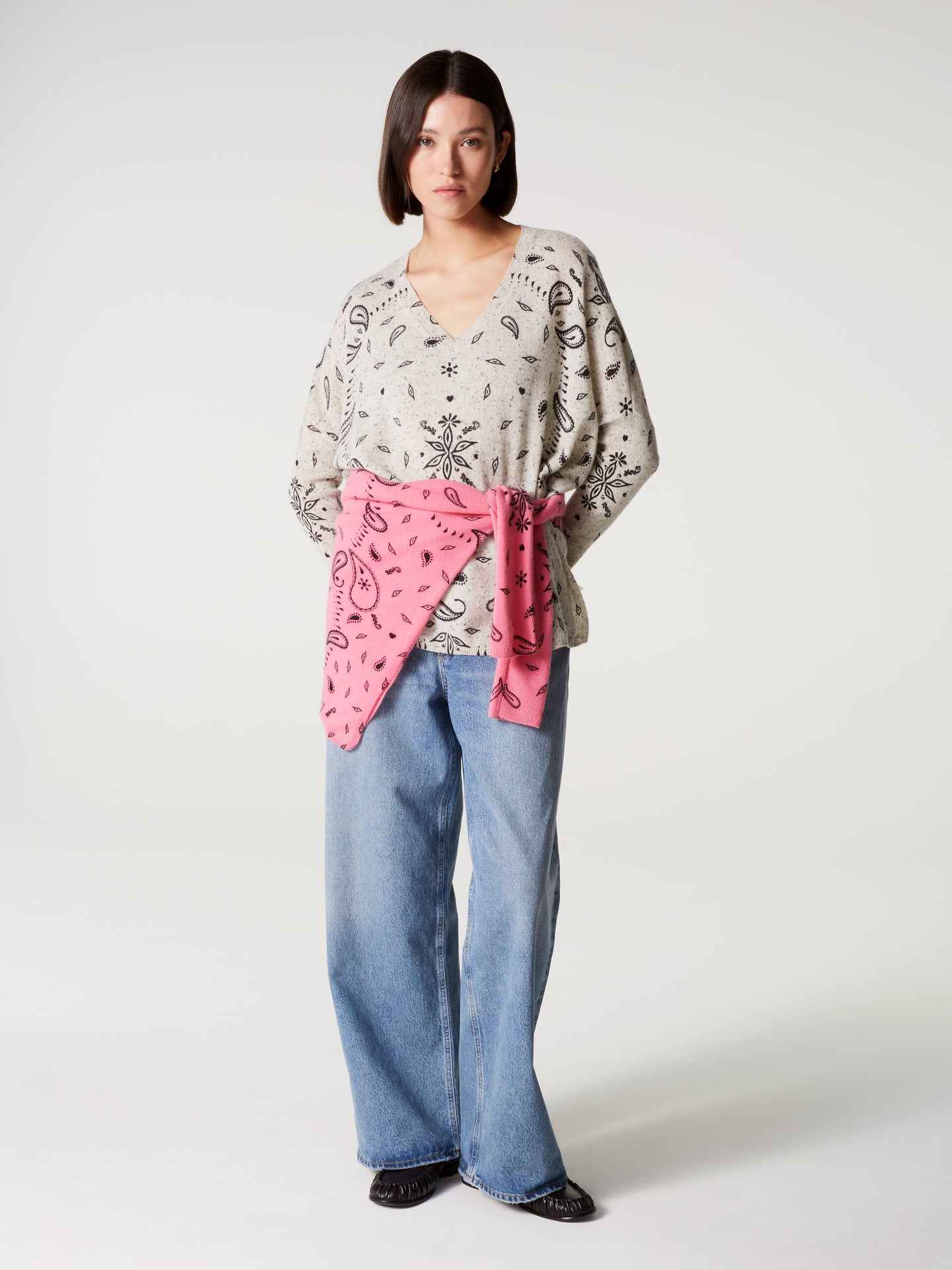 pull poncho camille - Cachemire - granit print bandana