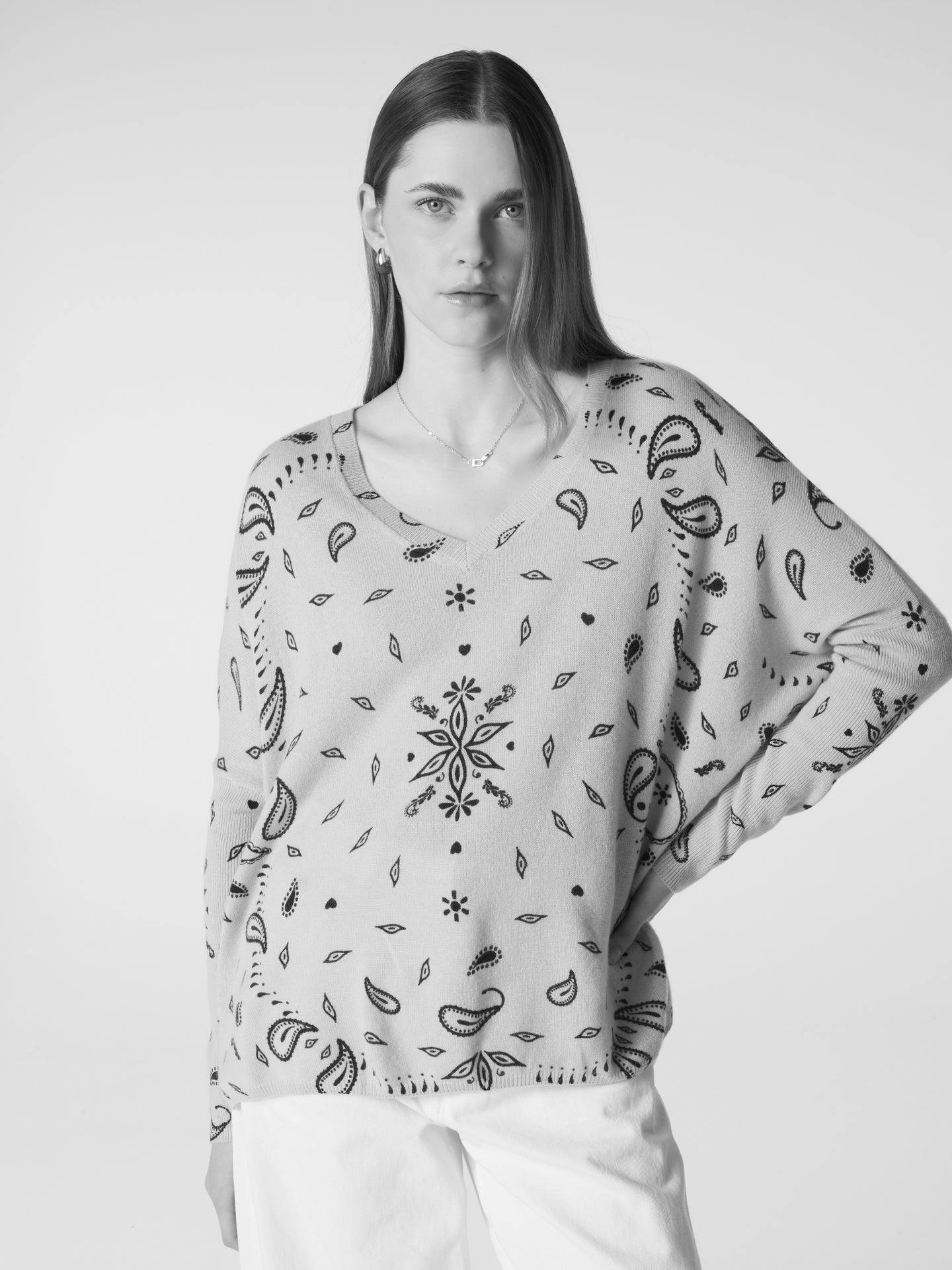 pull poncho camille - Cachemire - pink print bandana
