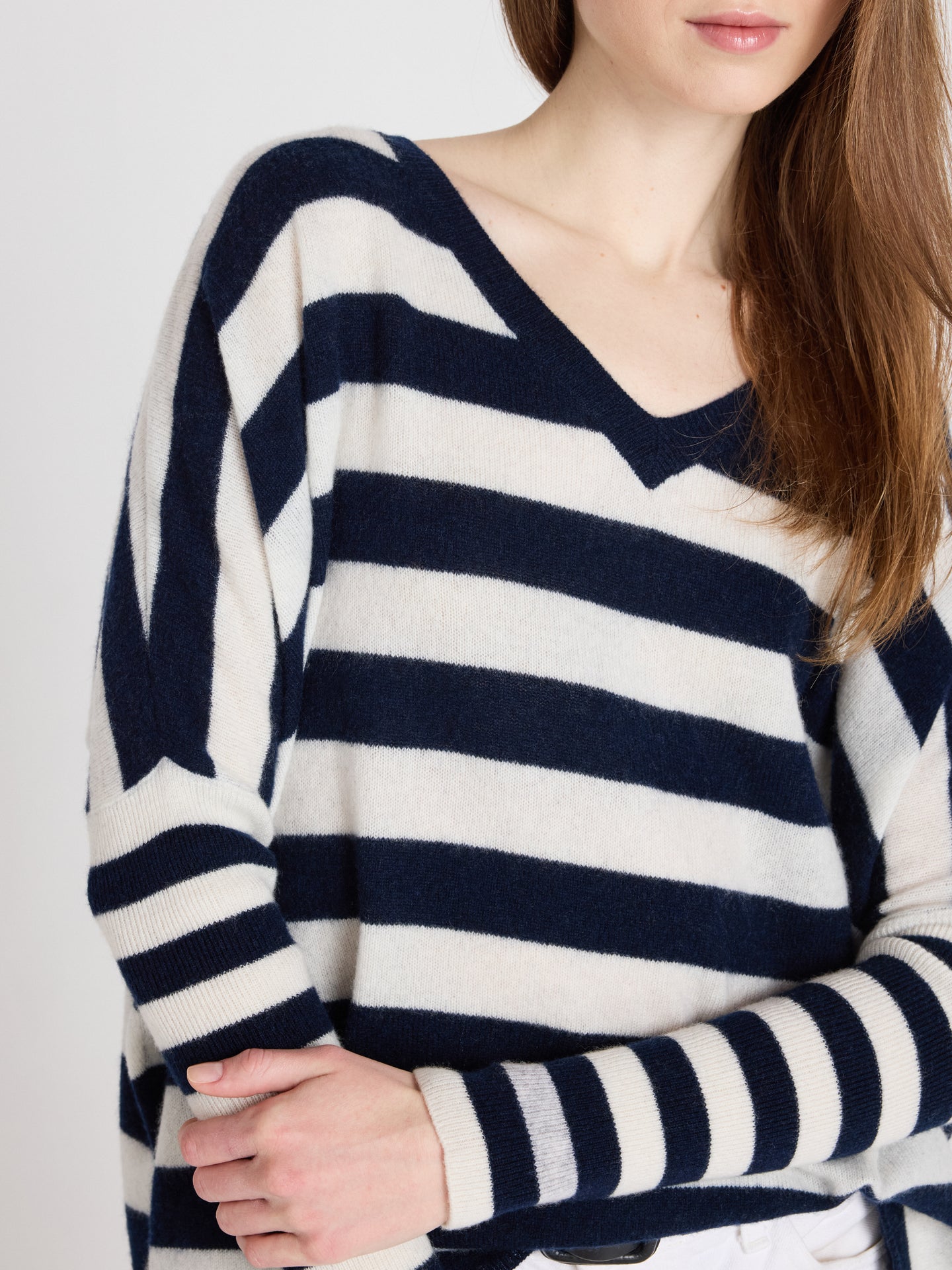 ponchotrui janet - Poncho-trui met V-hals van kasjmier - navy