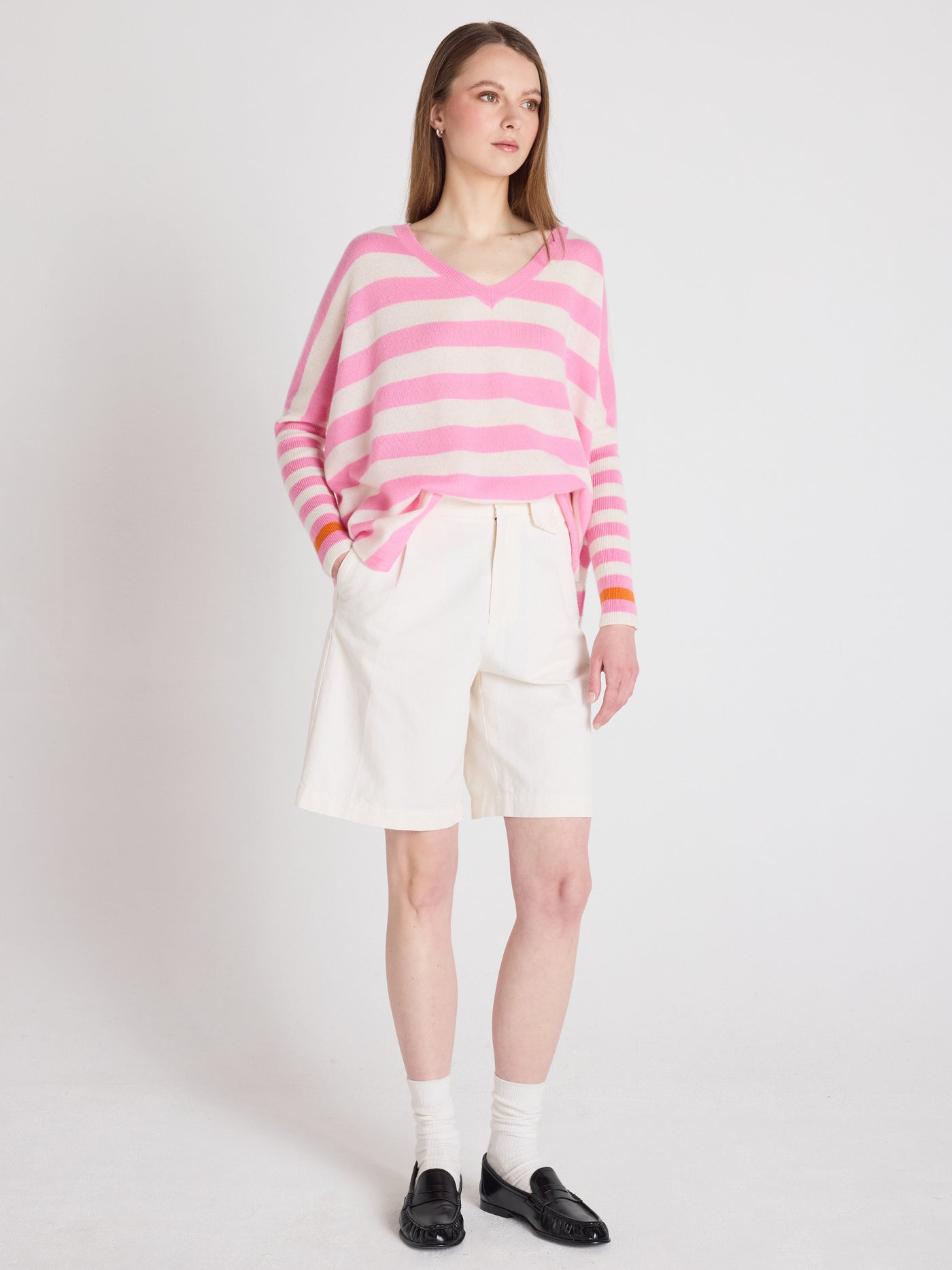 Janet - Poncho-pullover mit V-Ausschnitt aus Kaschmir - pink