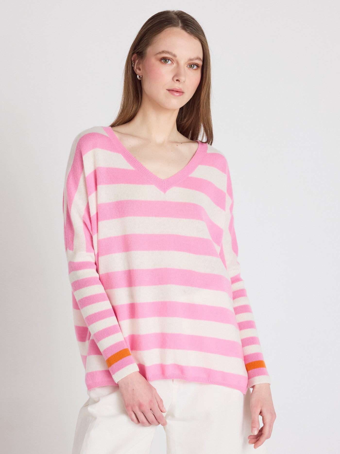 Janet - Poncho-pullover mit V-Ausschnitt aus Kaschmir - pink