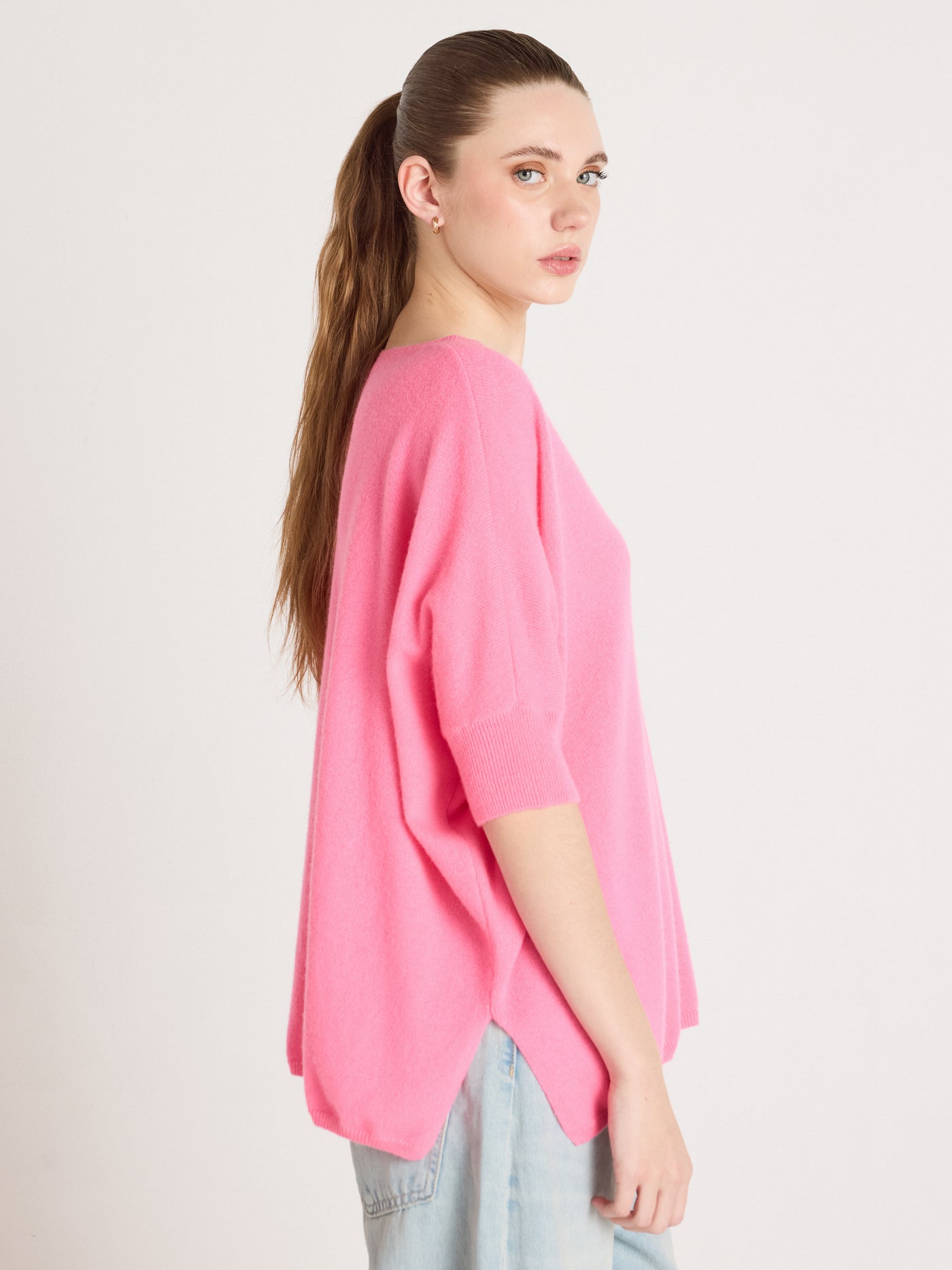 kate - Poncho 100% cachemire - sparkle pink neon