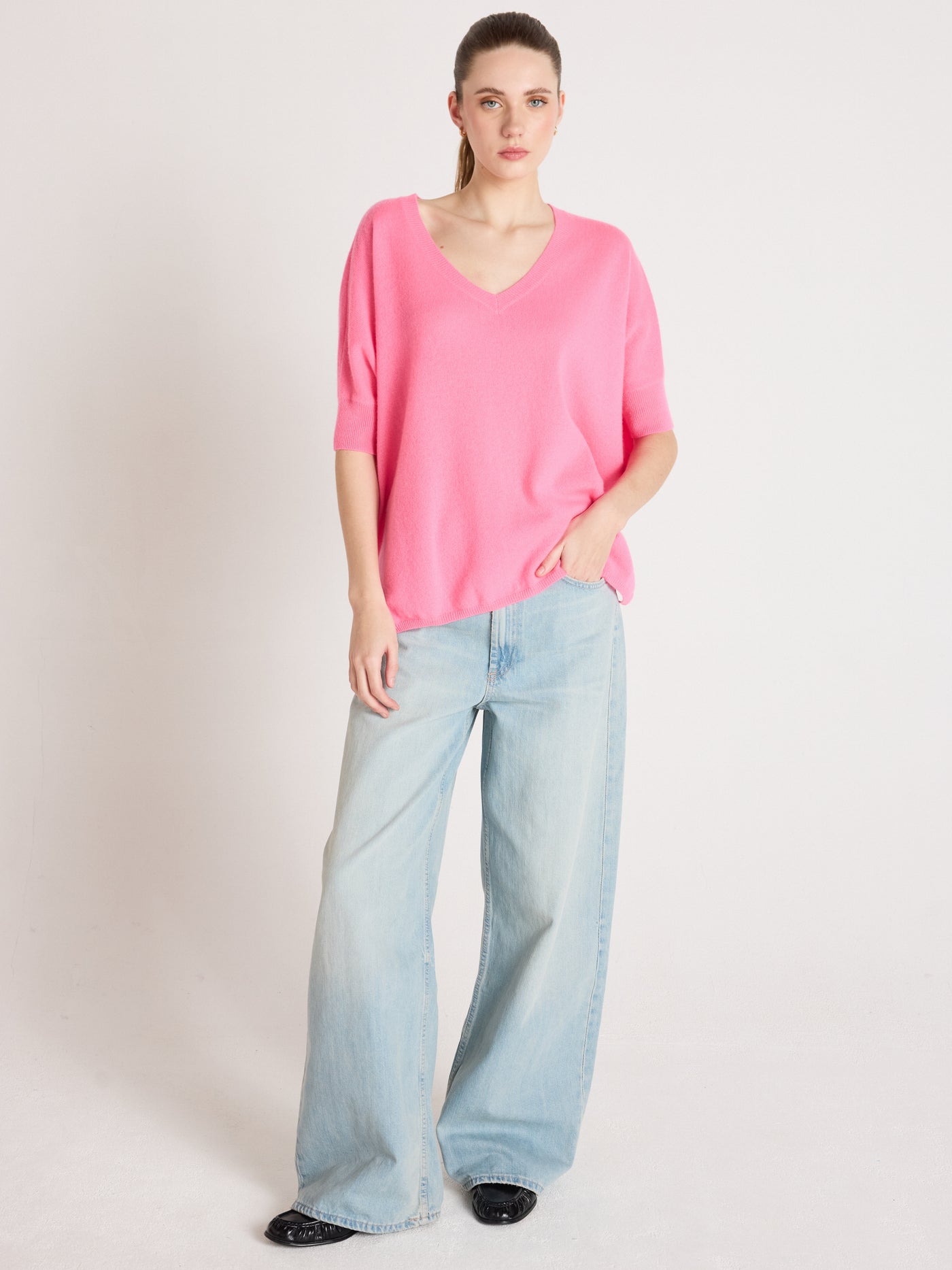 kate - Poncho 100% cachemire - sparkle pink neon