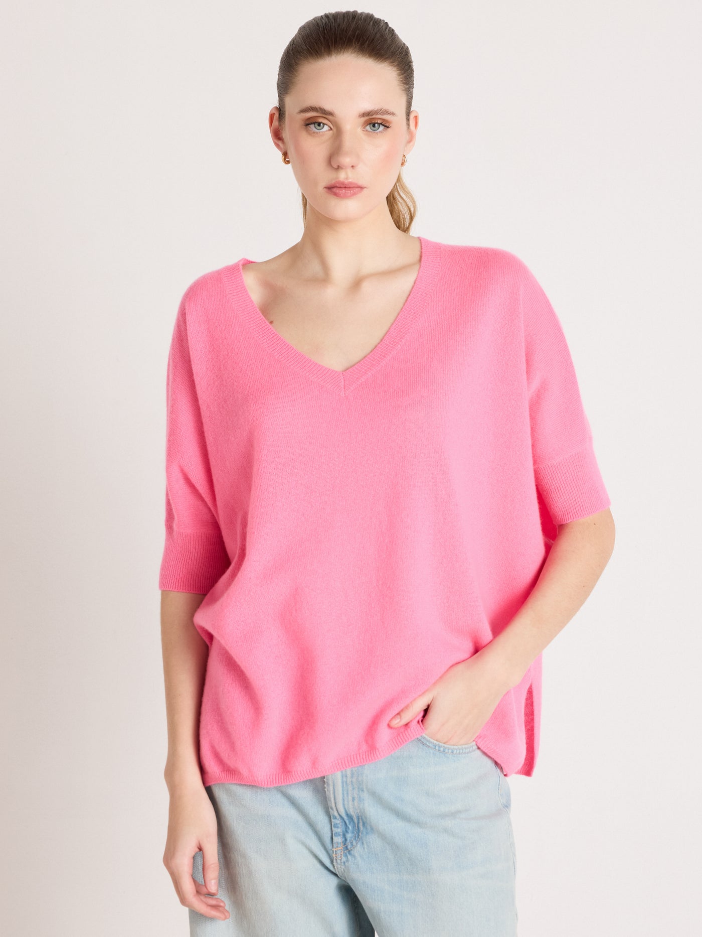 kate - Poncho 100% cachemire - sparkle pink neon