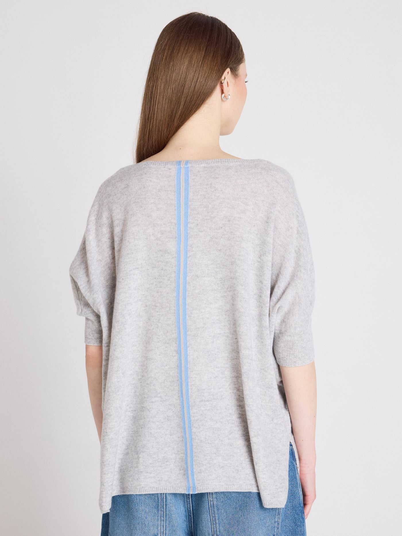 ingrid - Pull poncho col V en cachemire - light heather grey