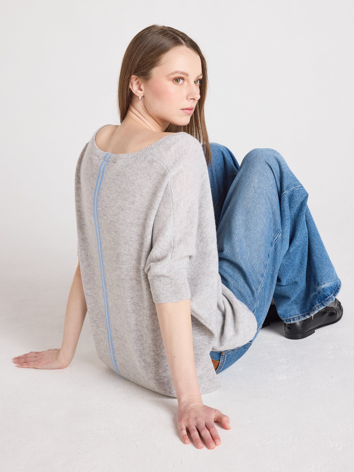 Ingrid - Kaschmirponcho mit V-Ausschnitt - light heather grey