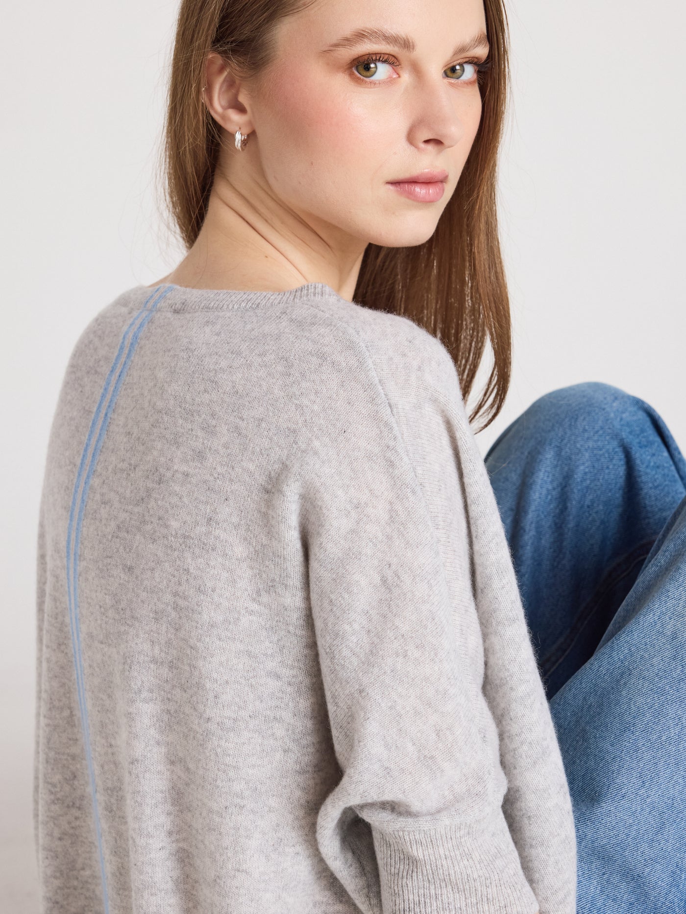 ingrid - Pull poncho col V en cachemire - light heather grey