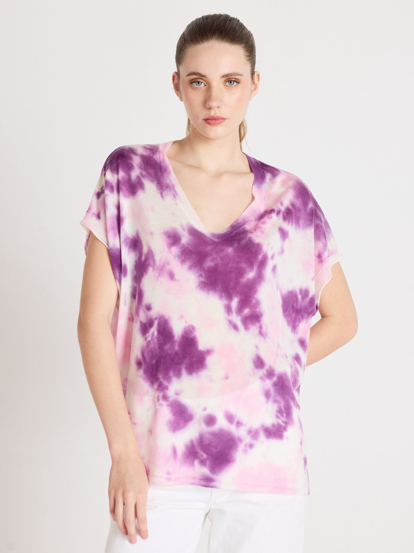Miranda - Short-sleeved sweater - tie dye pink