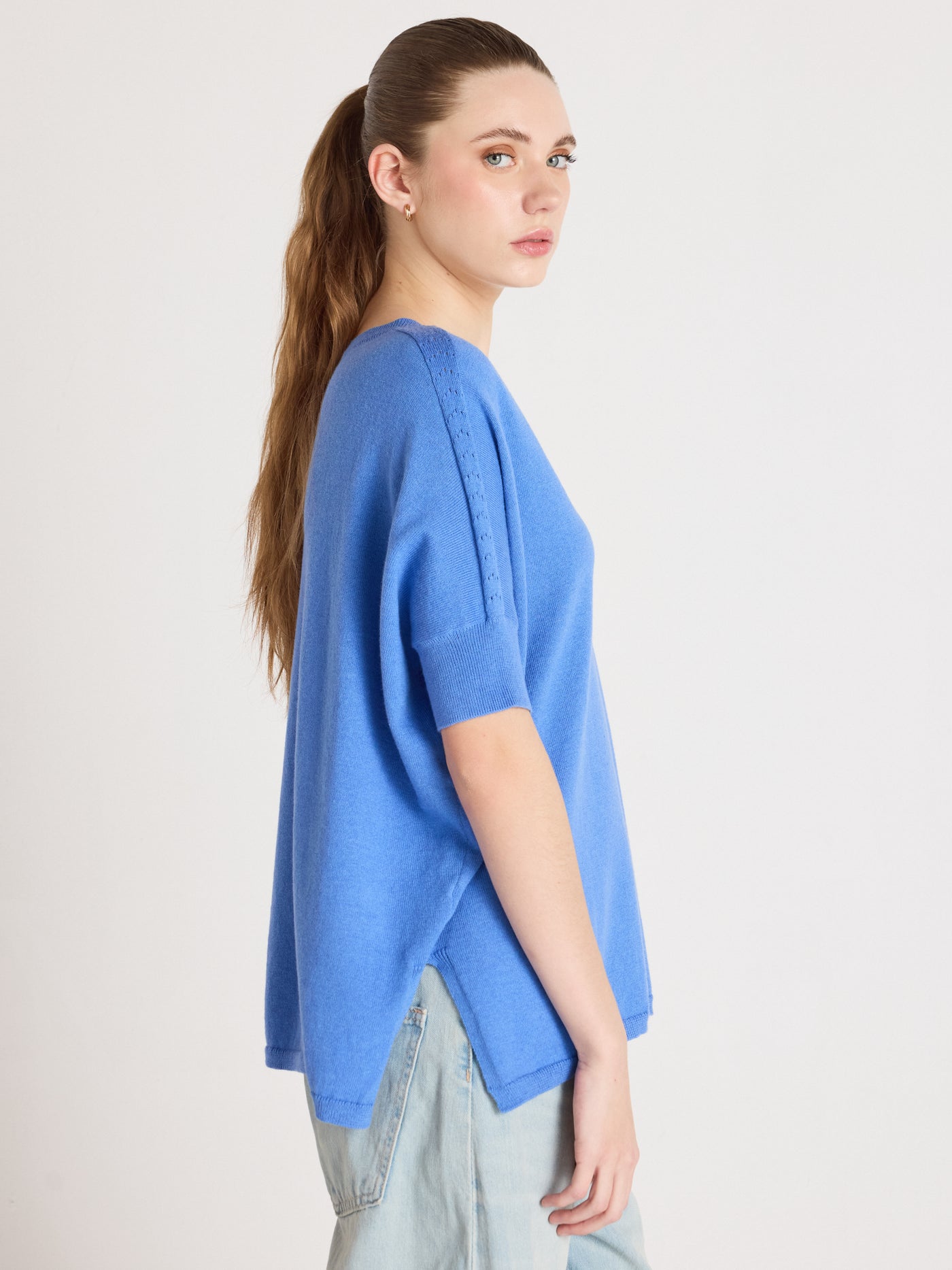 alyssa - Pull poncho coton cachemire - baby blue