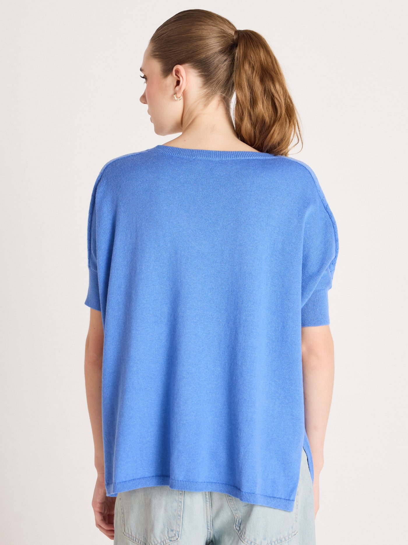 alyssa - Pull poncho coton cachemire - baby blue