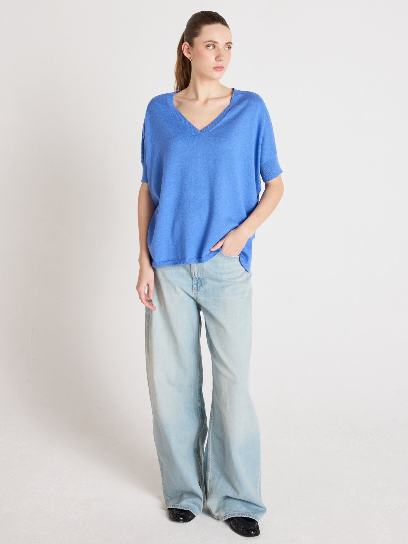 alyssa - Pull poncho coton cachemire - baby blue