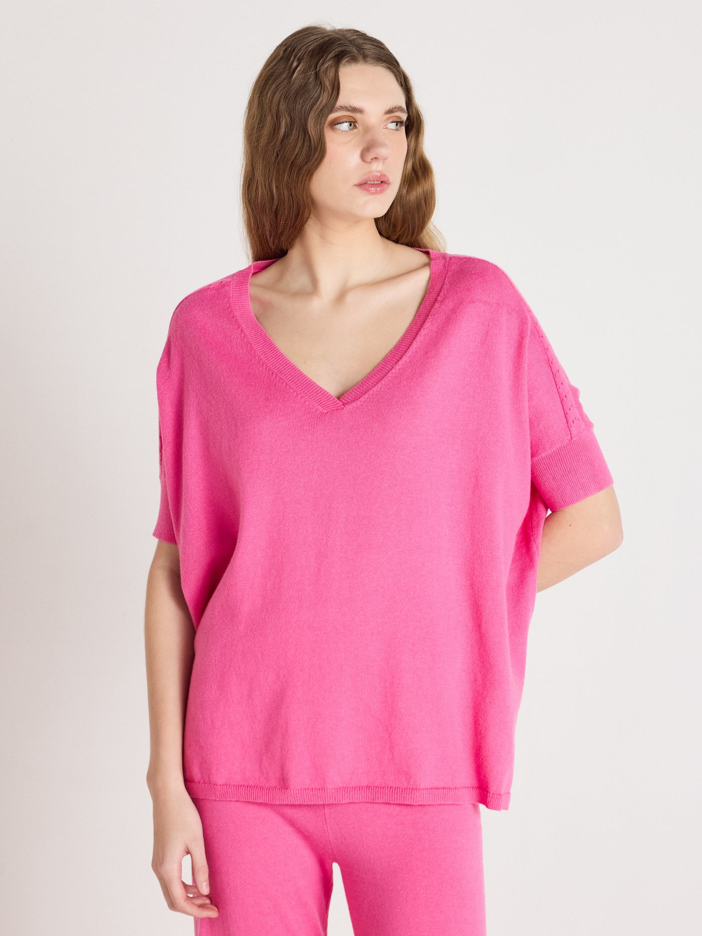 alyssa - Pull poncho coton cachemire - flamingo pink