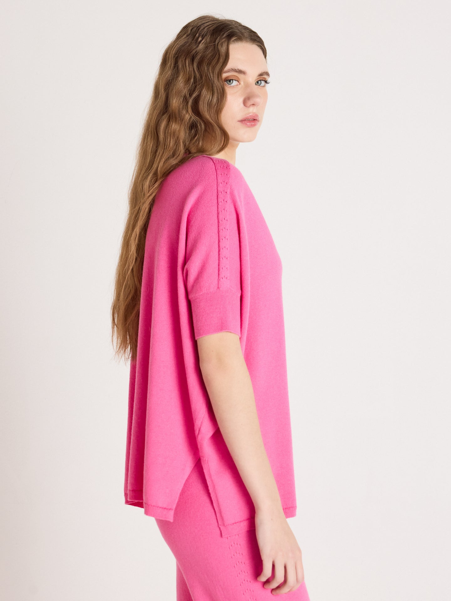 pull poncho alyssa - coton cachemire - flamingo pink