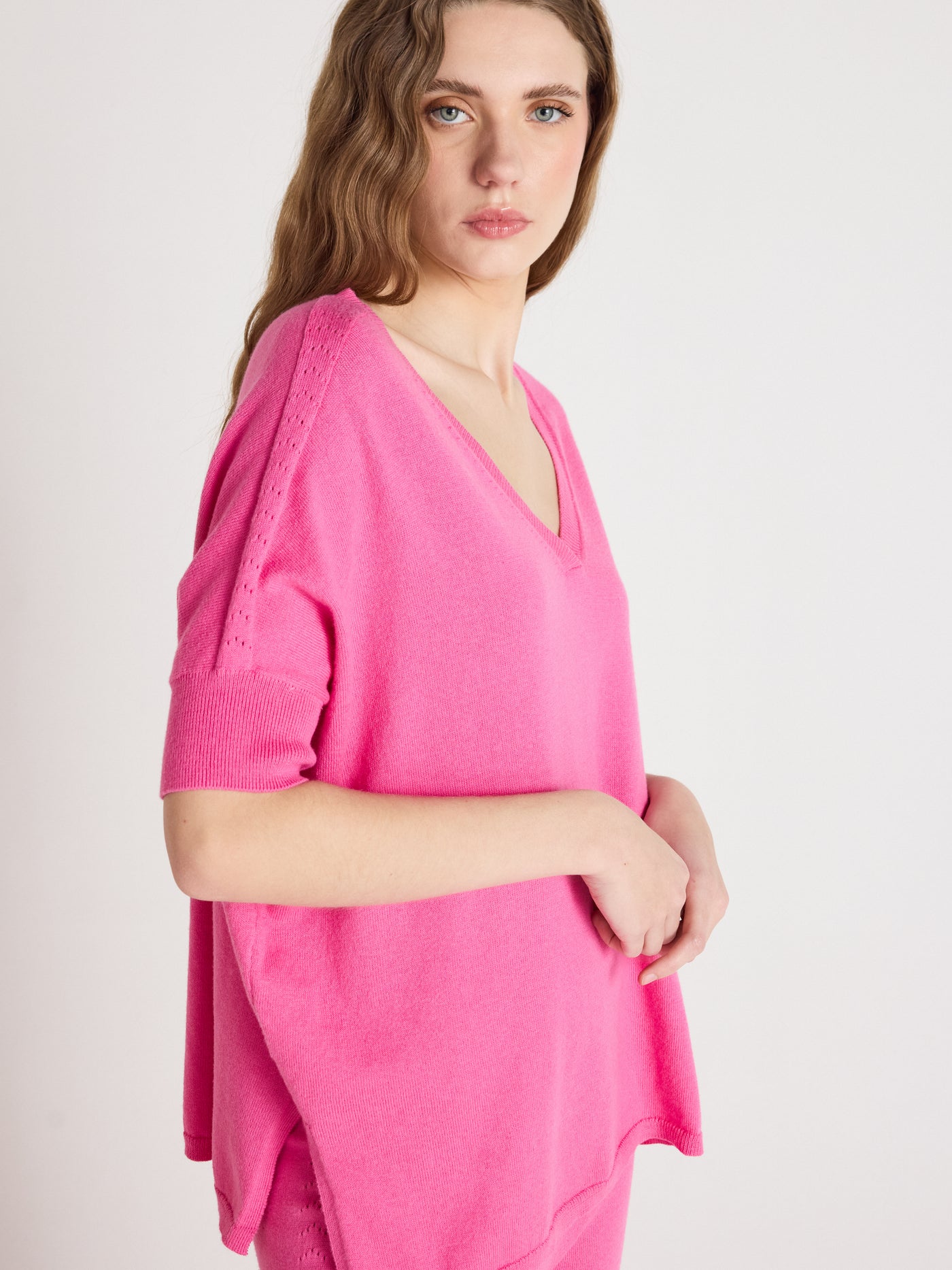 alyssa - Pull poncho coton cachemire - flamingo pink