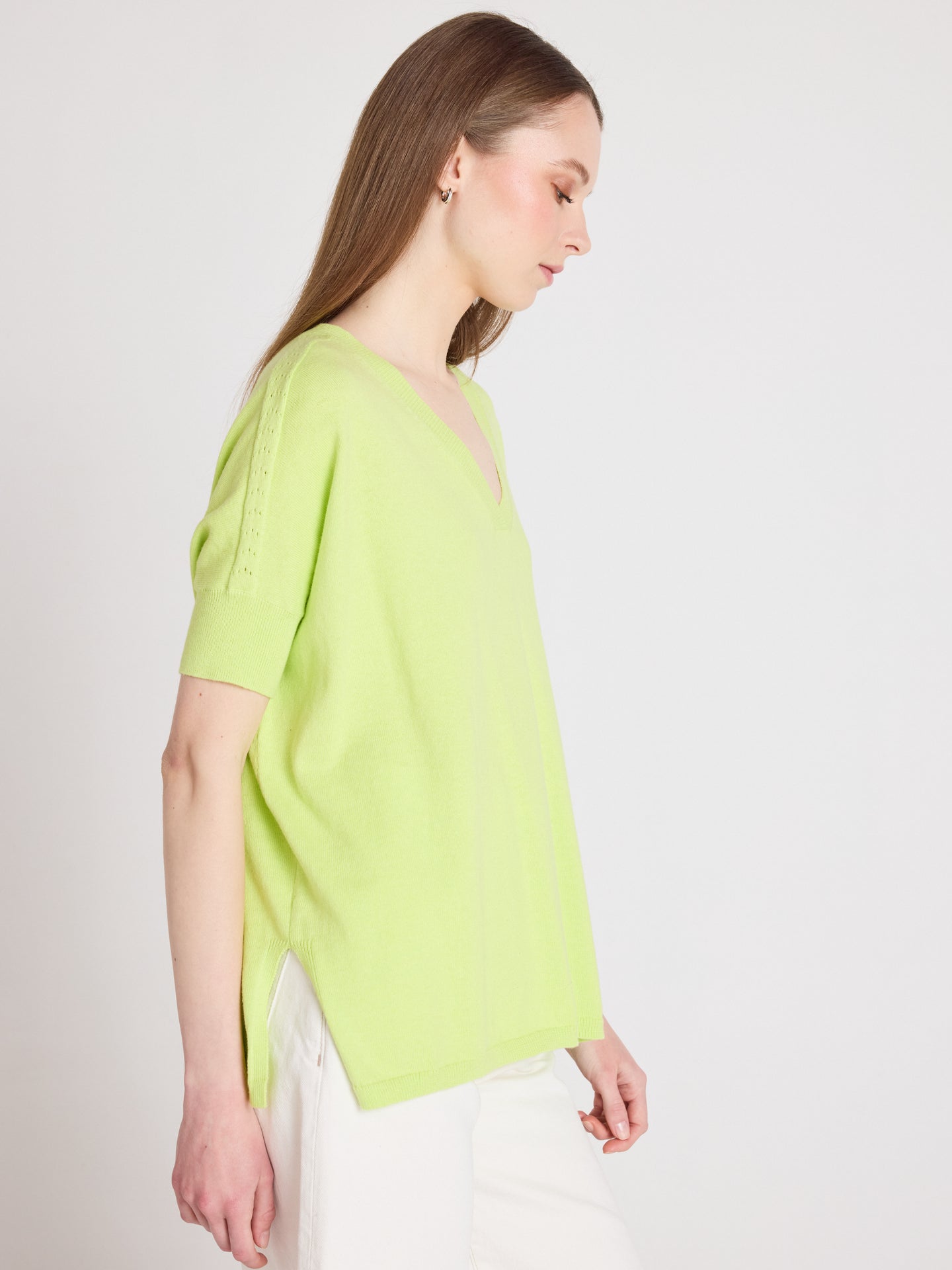 pull poncho col v alyssa - coton cachemire - lime