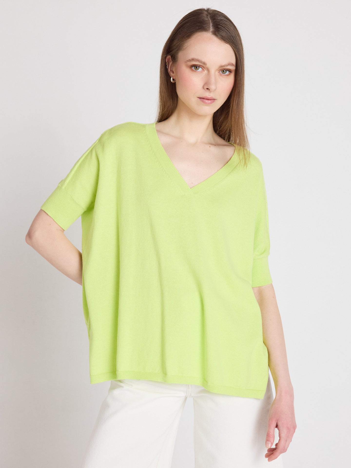 alyssa - Cotton cashmere poncho - lime