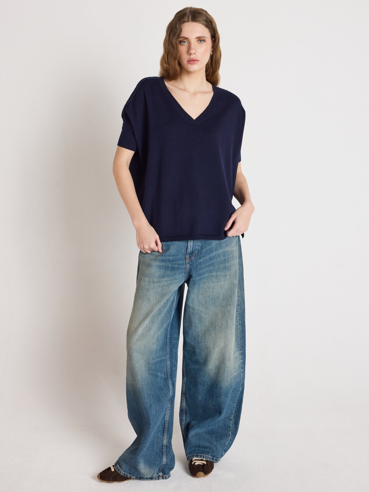 alyssa - Pull poncho coton cachemire - navy