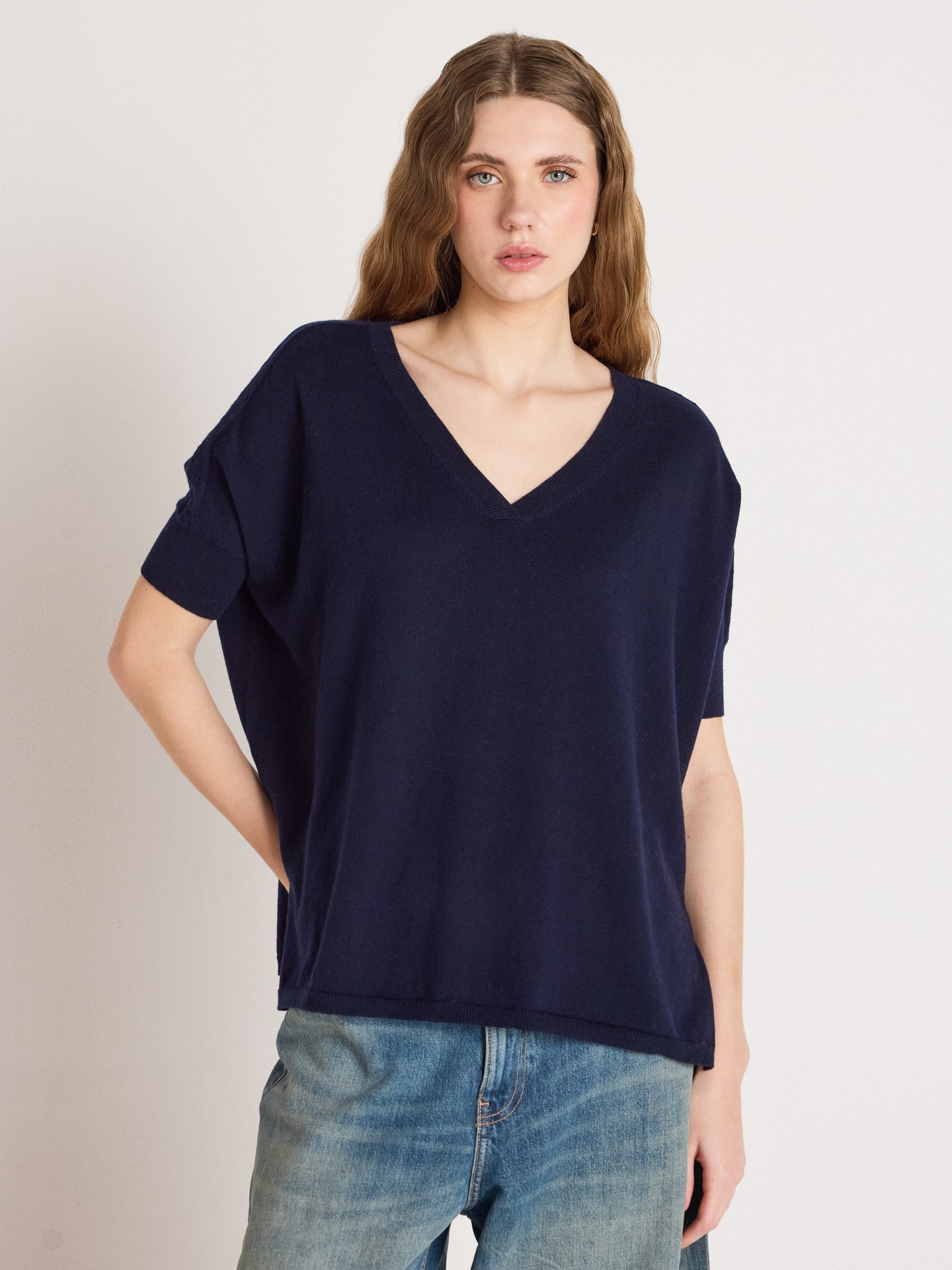 alyssa - Cotton cashmere poncho - navy