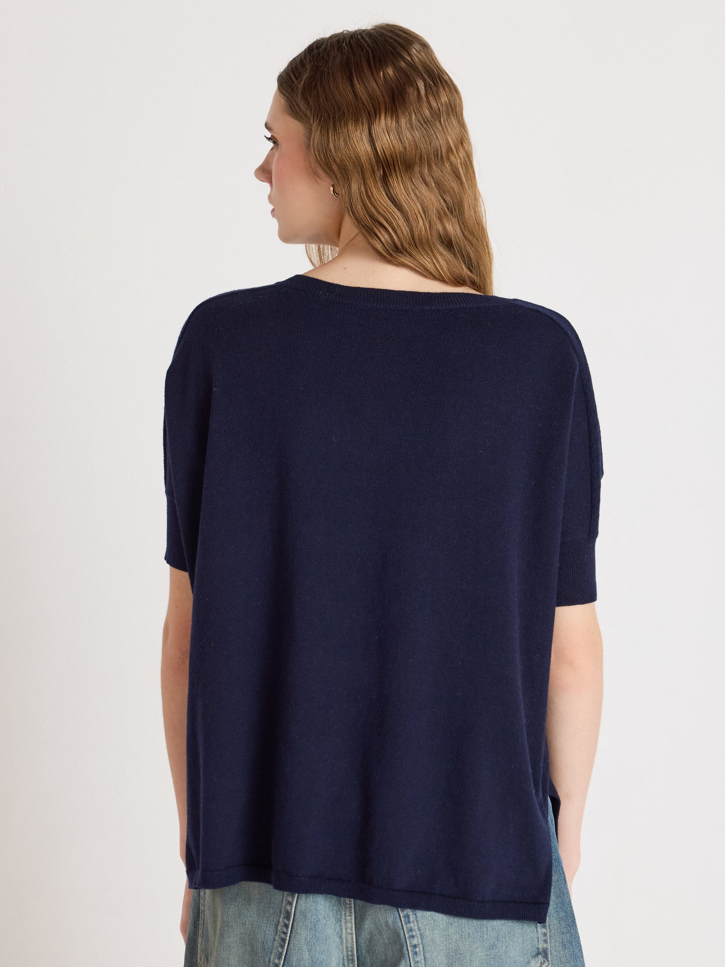 alyssa poncho sweater - cotton cashmere - navy