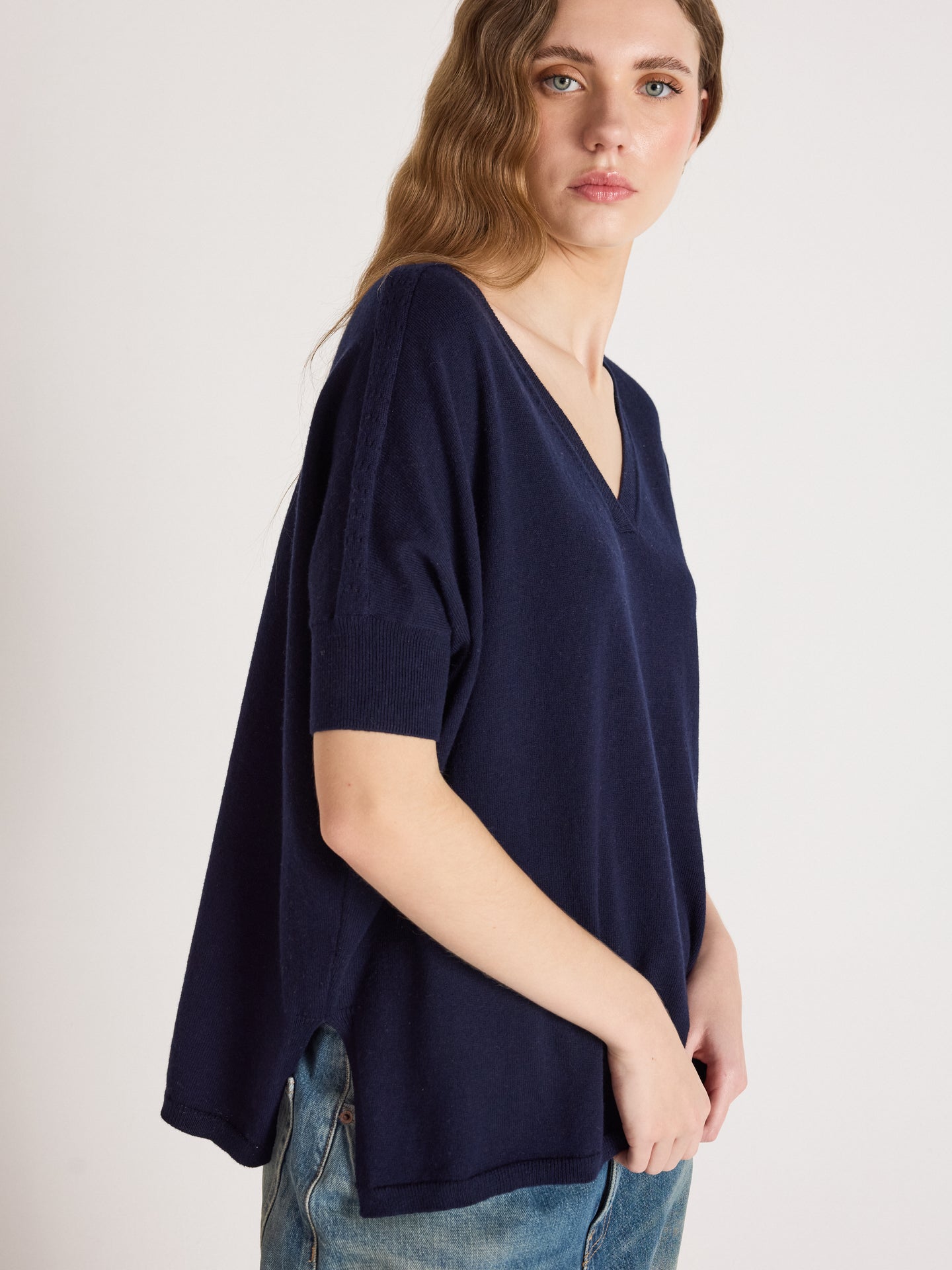 alyssa poncho sweater - cotton cashmere - navy