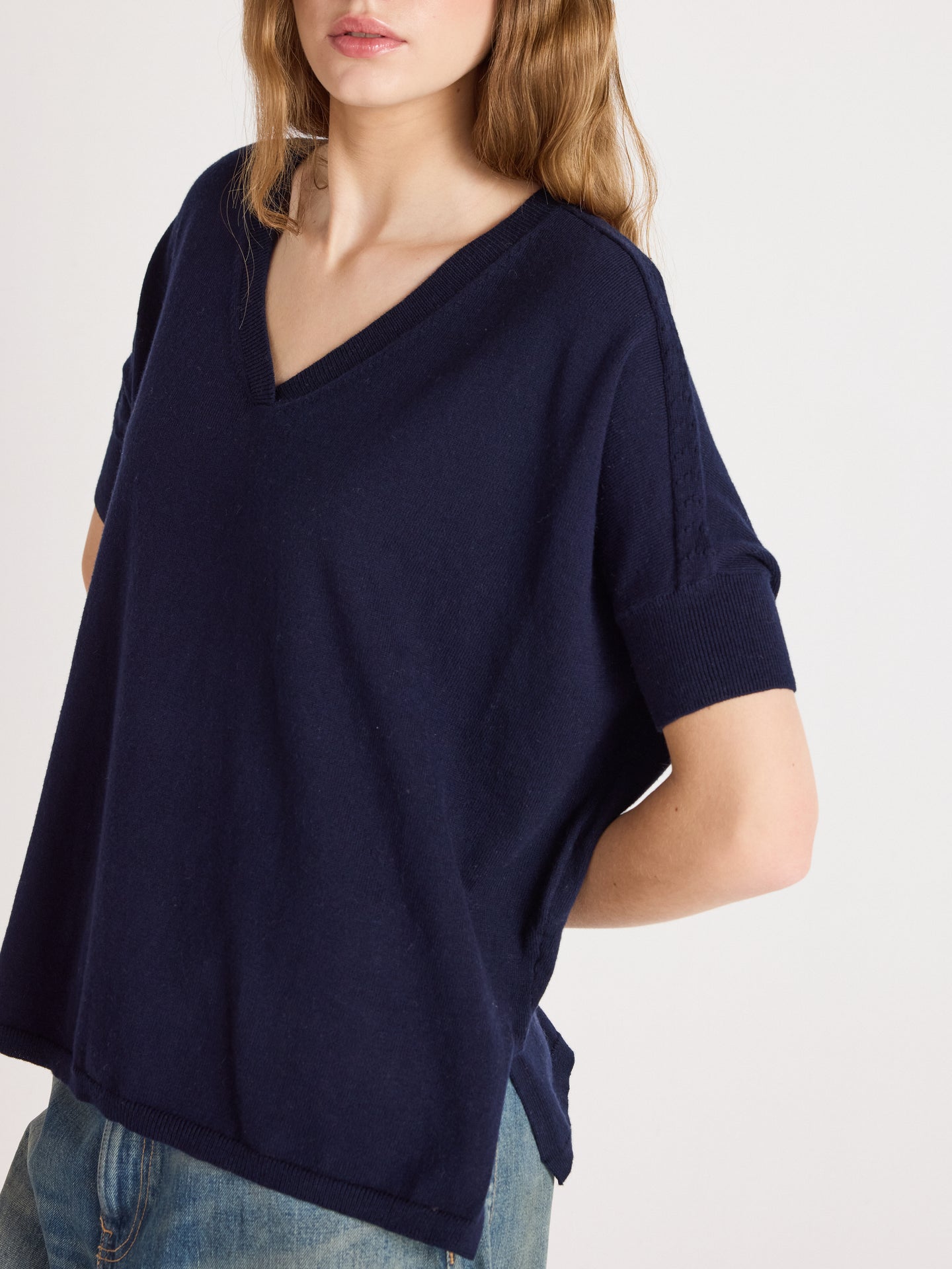alyssa poncho sweater - cotton cashmere - navy
