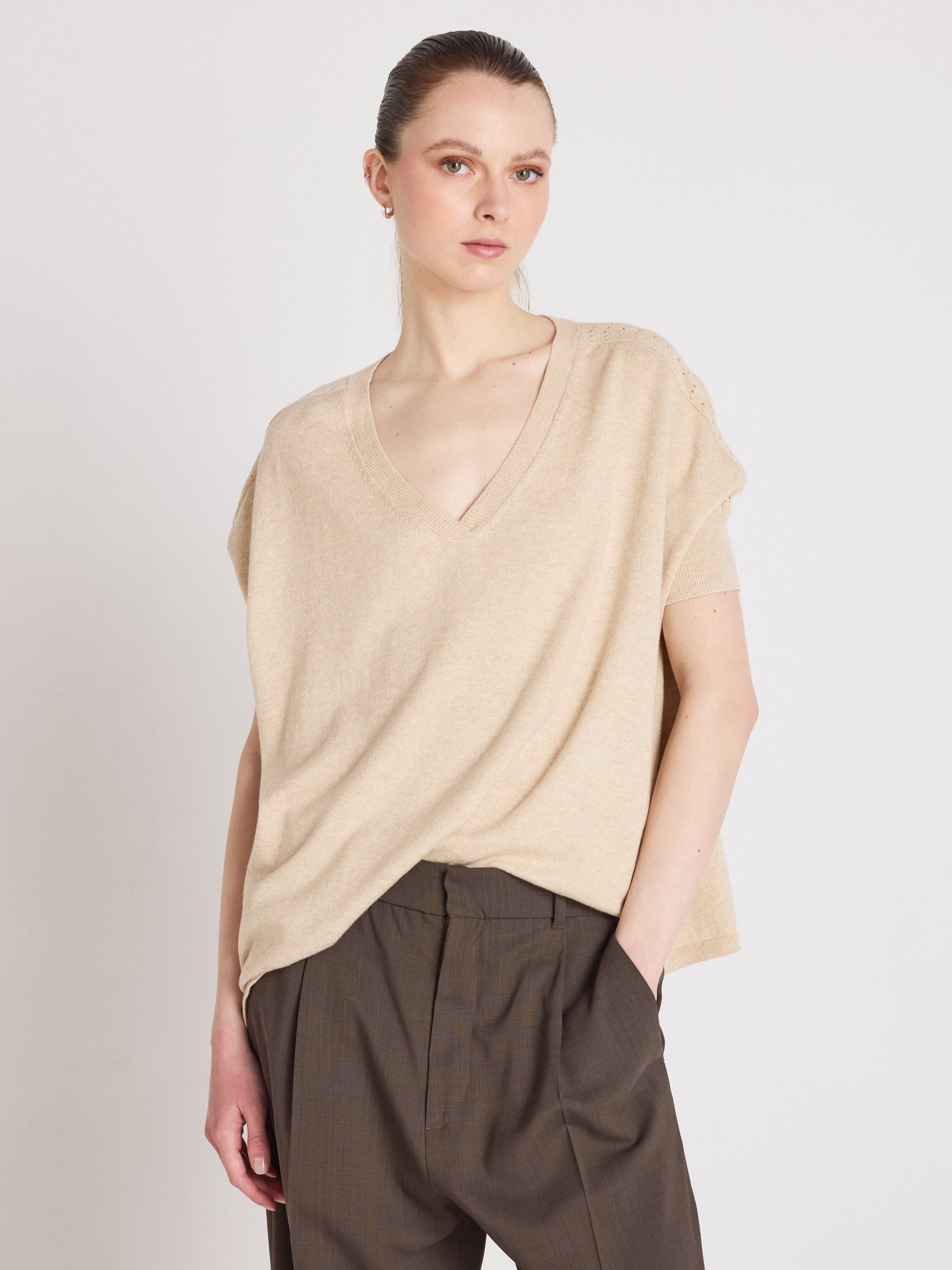 alyssa - Pull poncho coton cachemire - oat