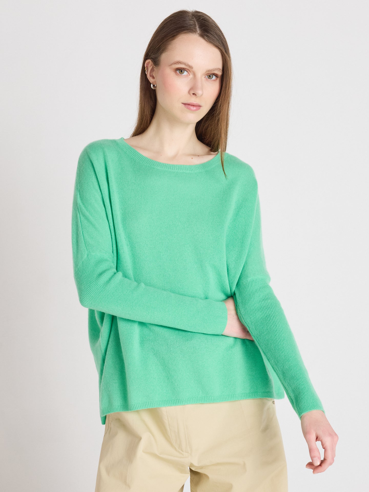 Astrid - Rundhalsponcho aus Kaschmir - cactus neon