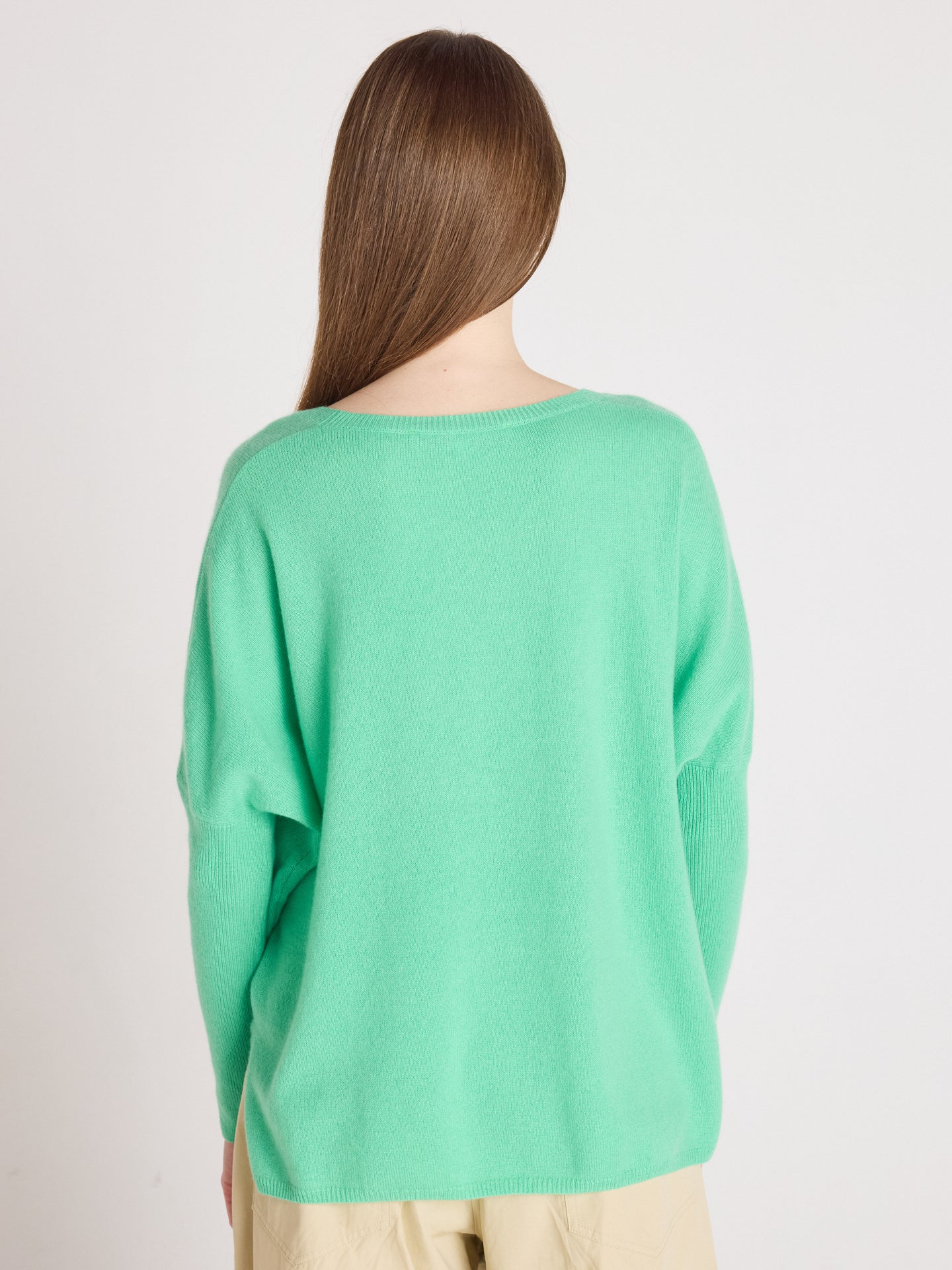 Astrid - Rundhalsponcho aus Kaschmir - cactus neon