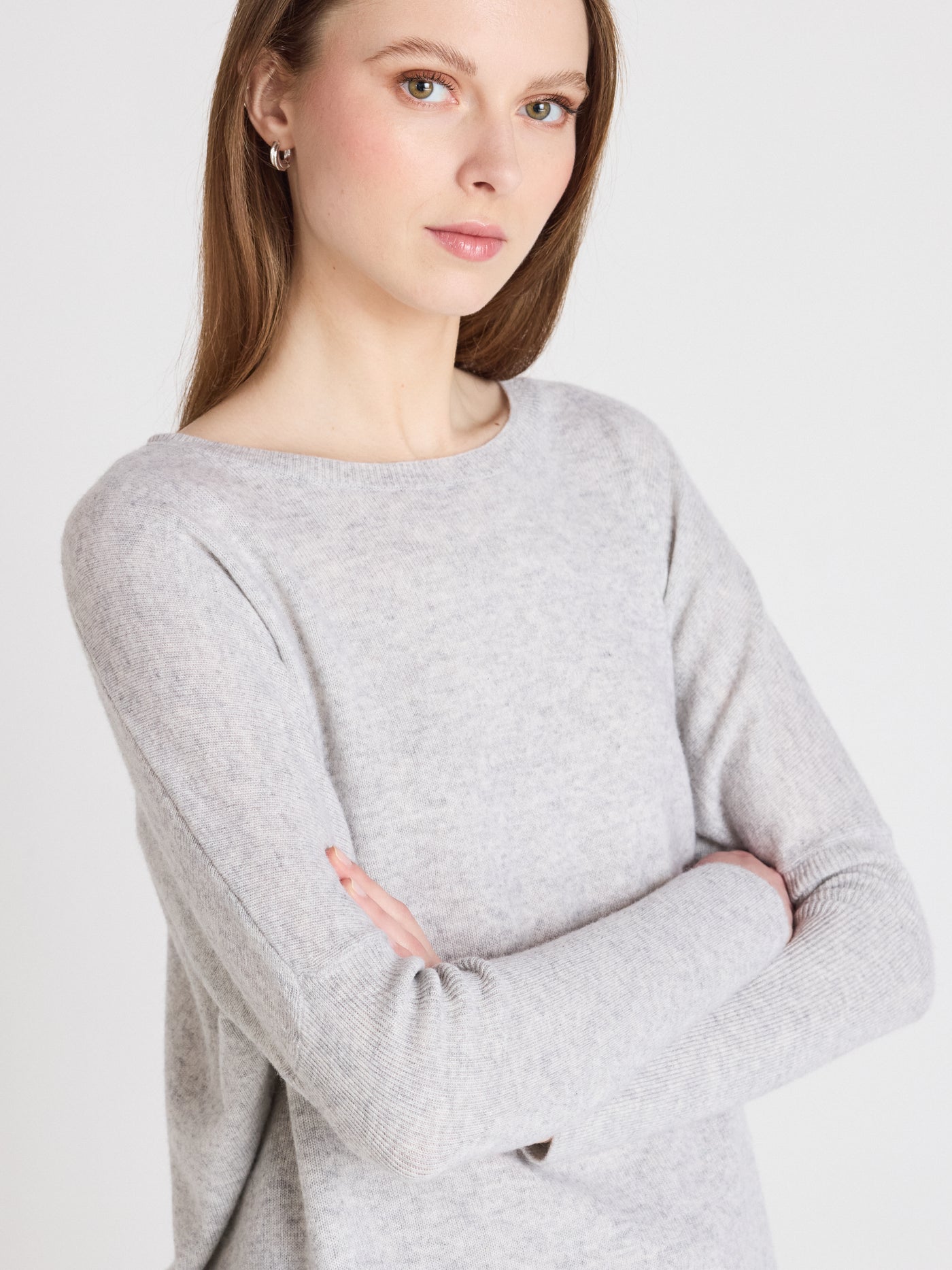 Astrid - Rundhalsponcho aus Kaschmir - light heather grey