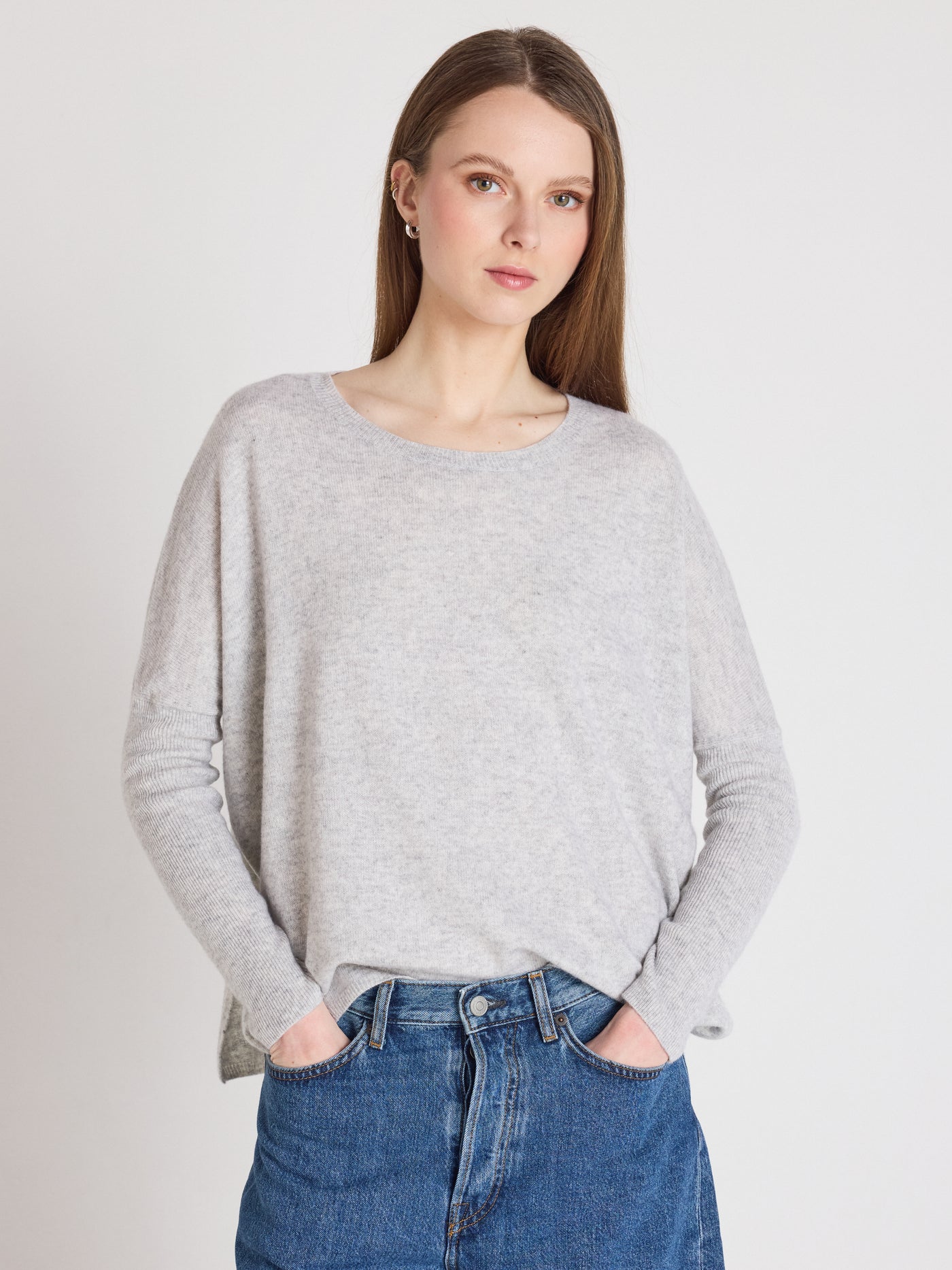 Astrid - Rundhalsponcho aus Kaschmir - light heather grey