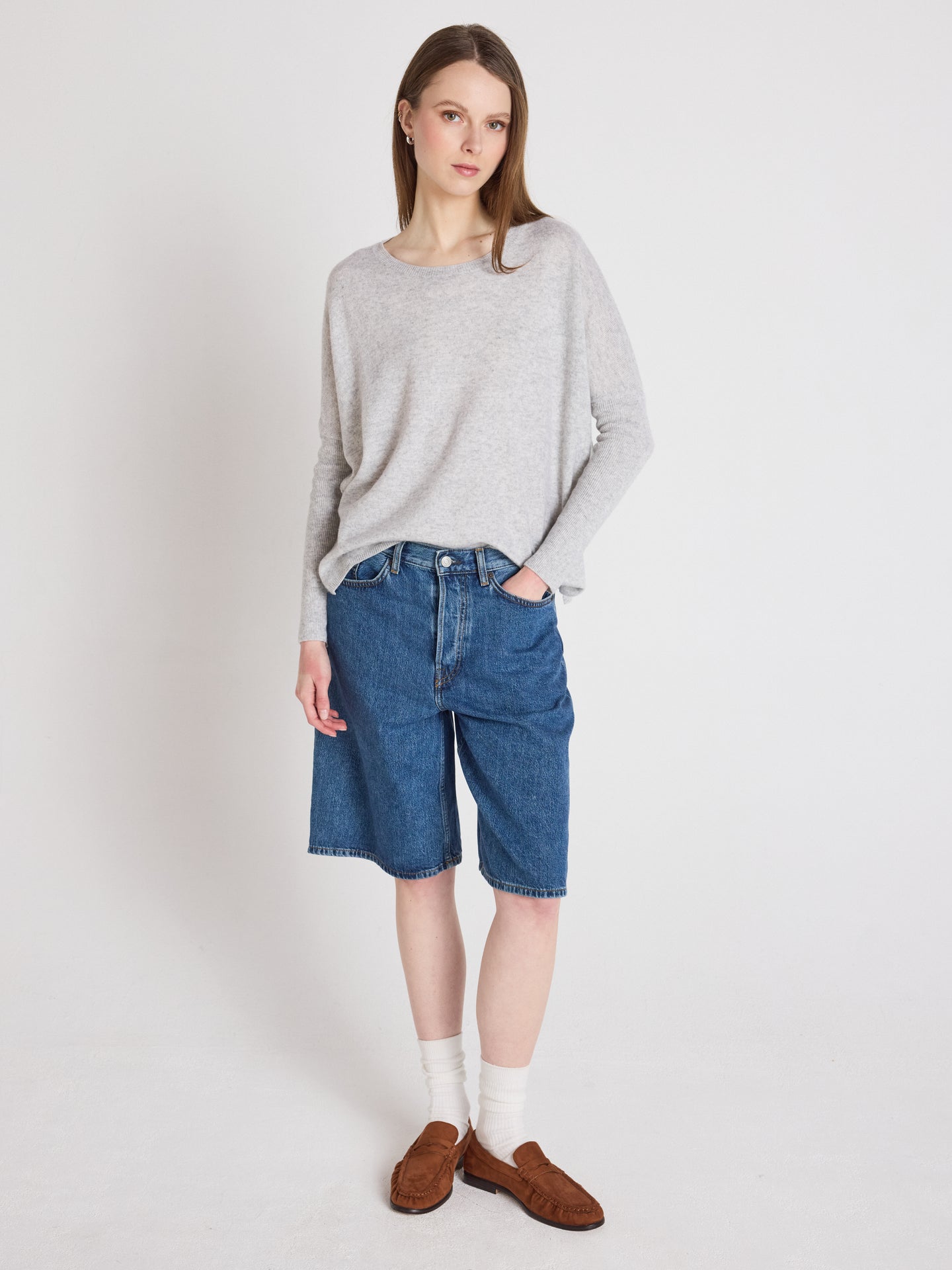 Astrid - Rundhalsponcho aus Kaschmir - light heather grey