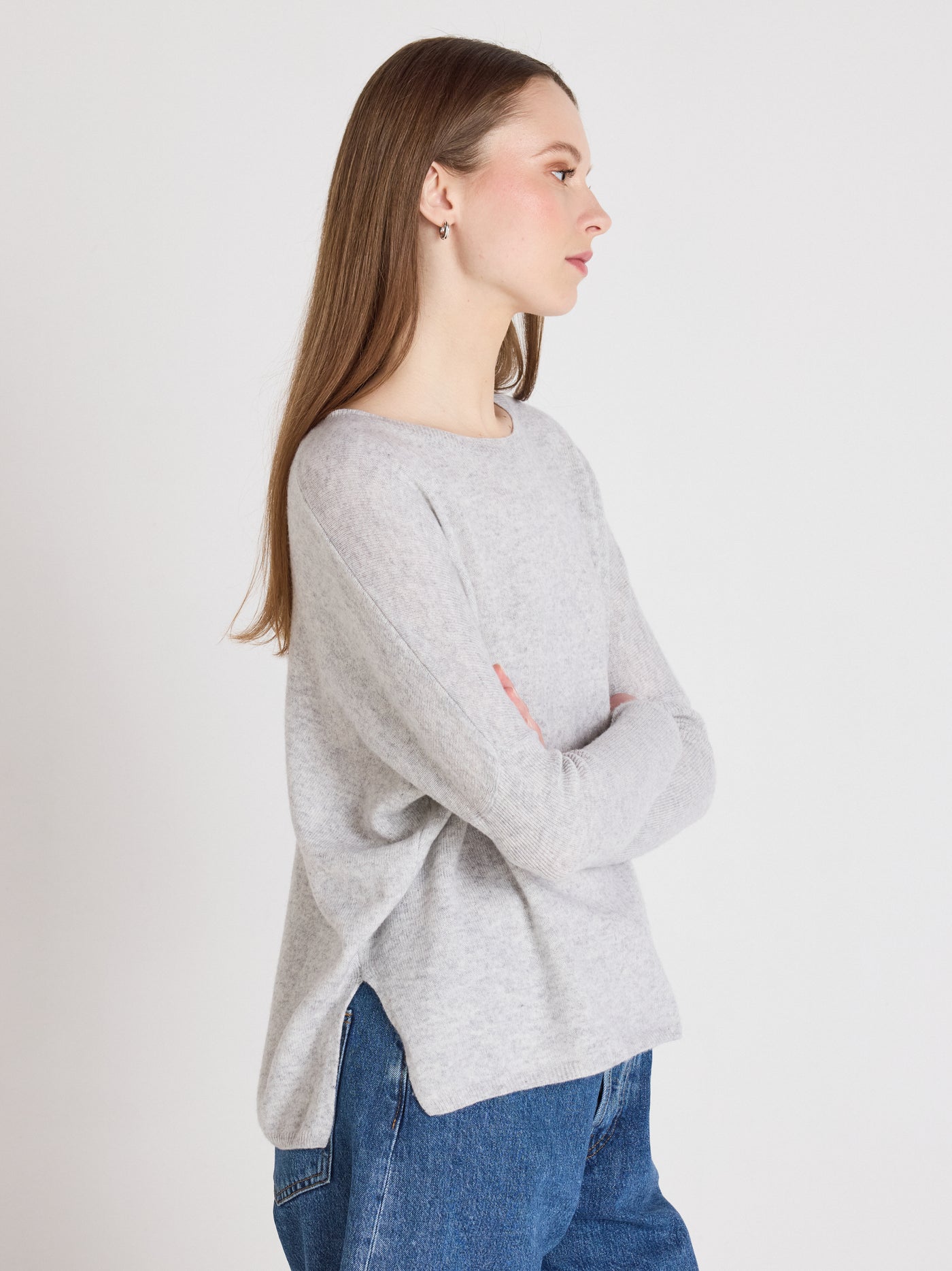 Astrid - Rundhalsponcho aus Kaschmir - light heather grey