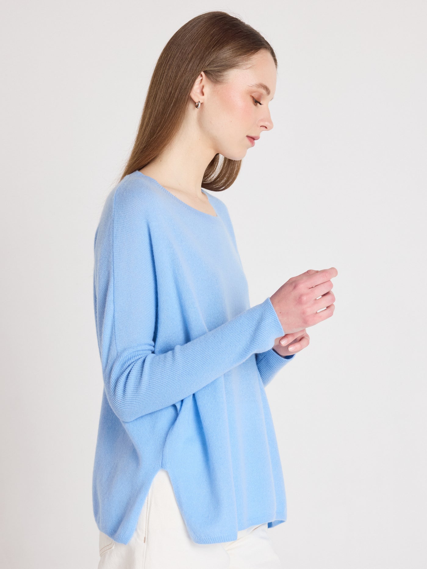 Astrid - Rundhalsponcho aus Kaschmir - provence blue