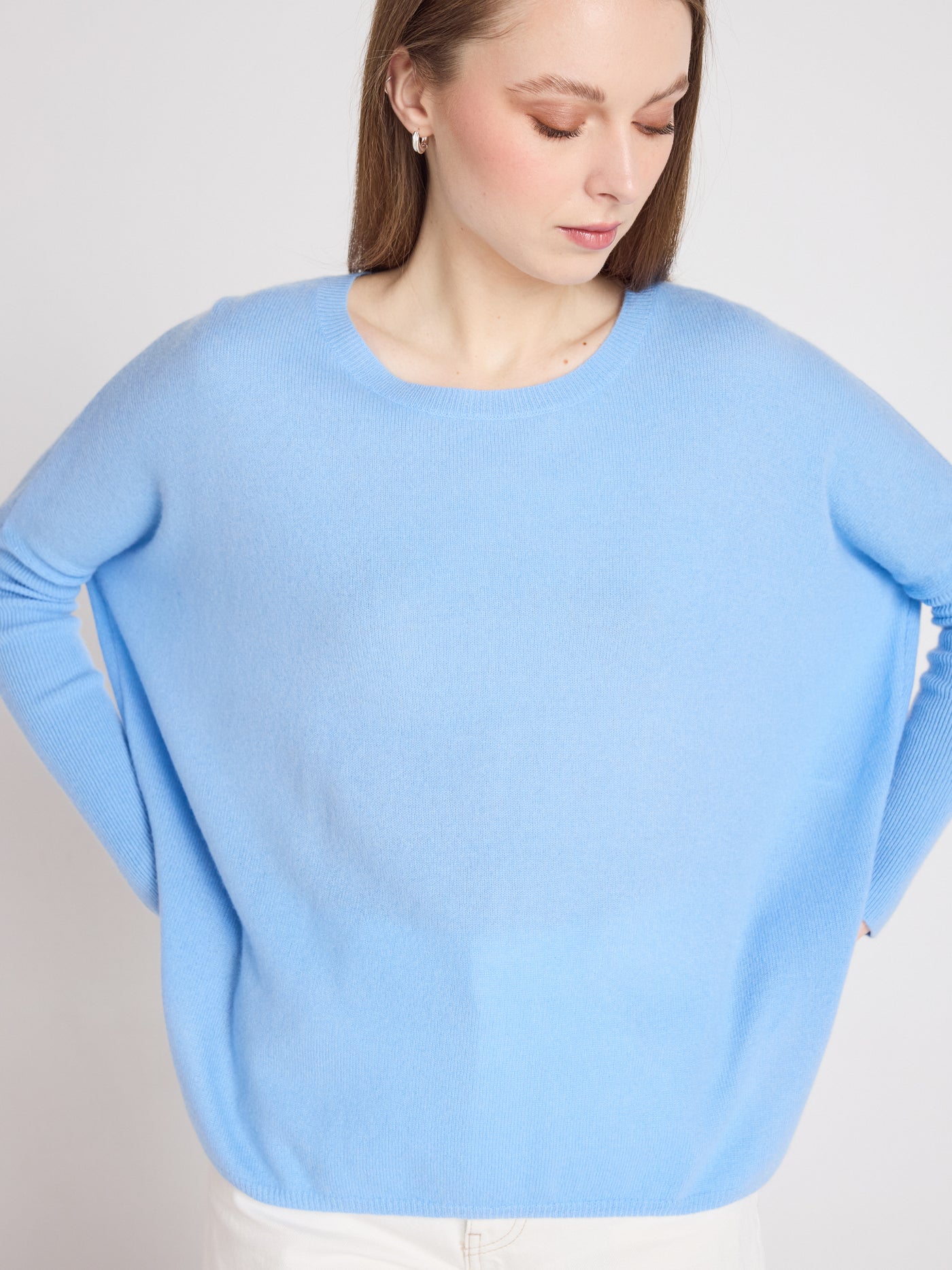 Astrid - Rundhalsponcho aus Kaschmir - provence blue