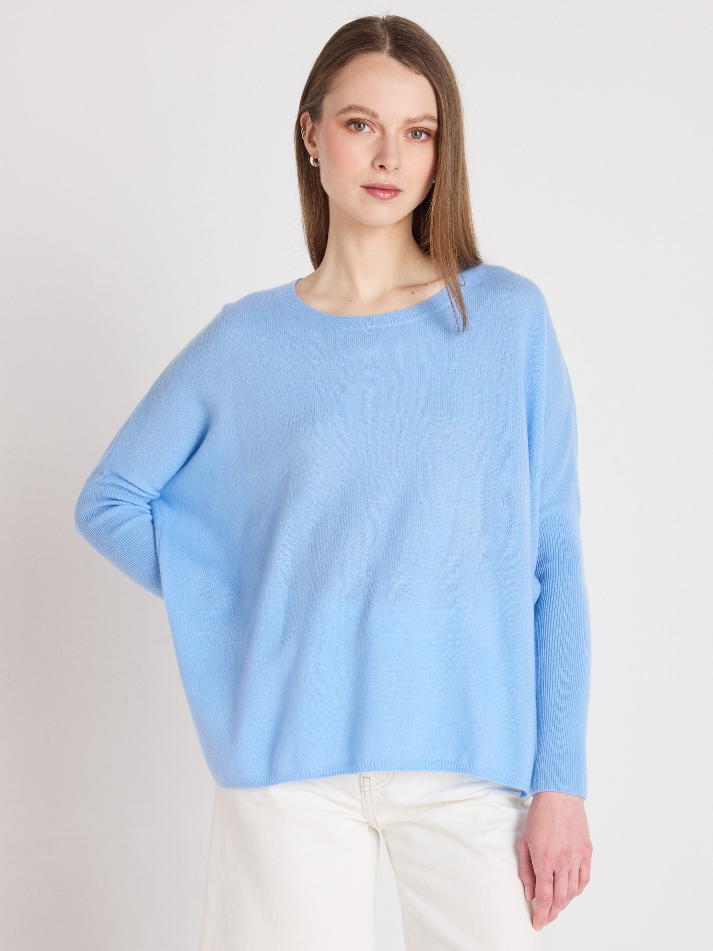 Astrid - Rundhalsponcho aus Kaschmir - provence blue