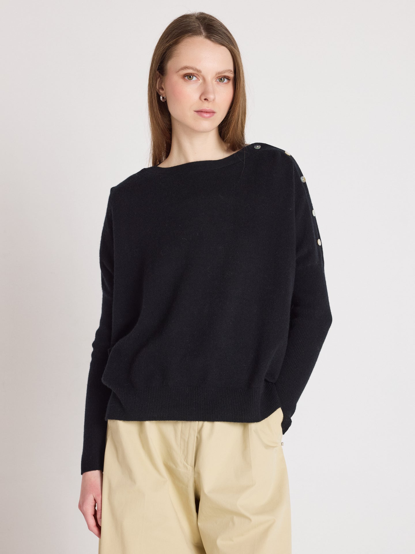 Rafaella - Kaschmir-Poncho mit U-Boot-Ausschnitt - black