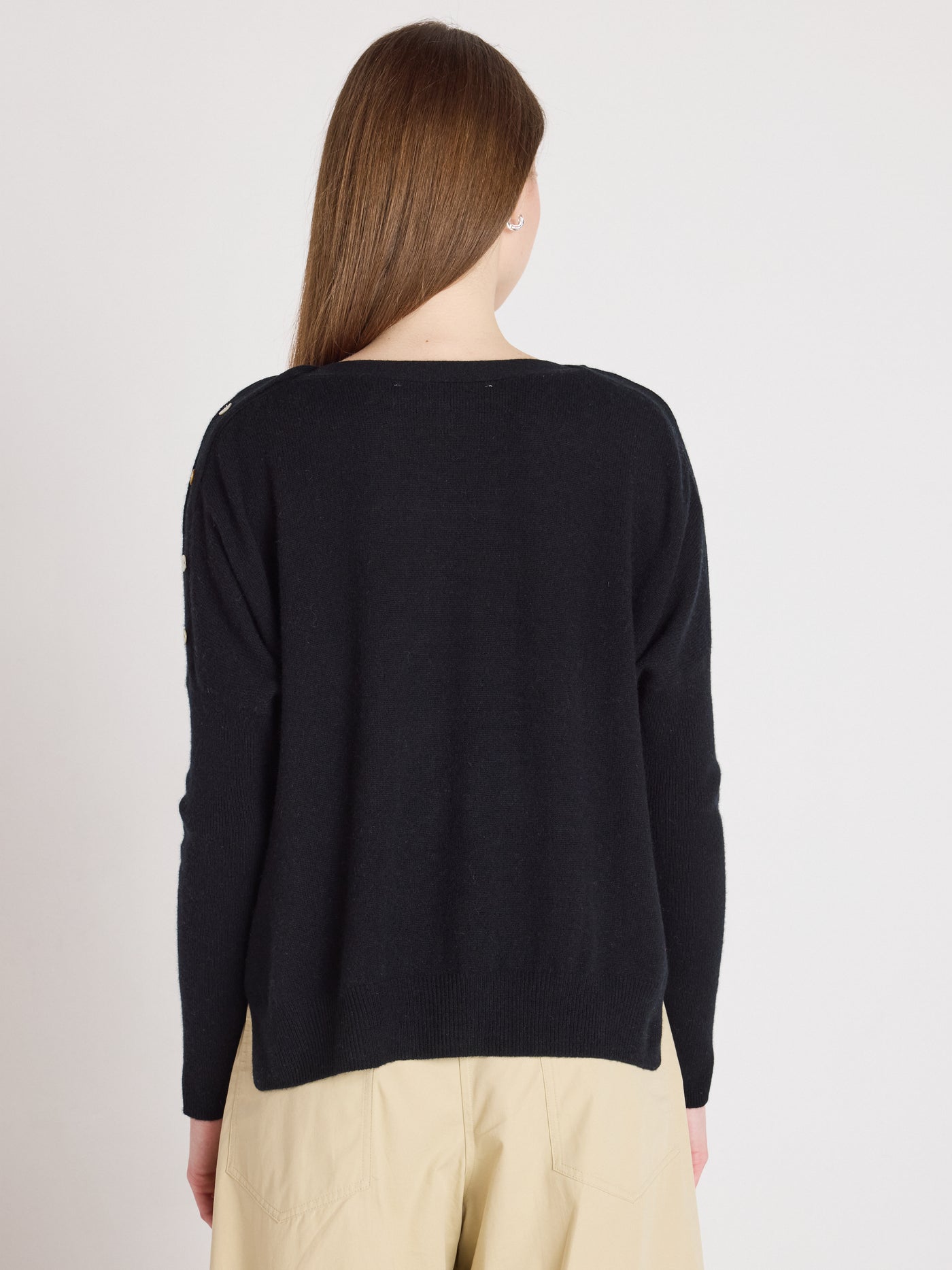 Rafaella - Kaschmir-Poncho mit U-Boot-Ausschnitt - black