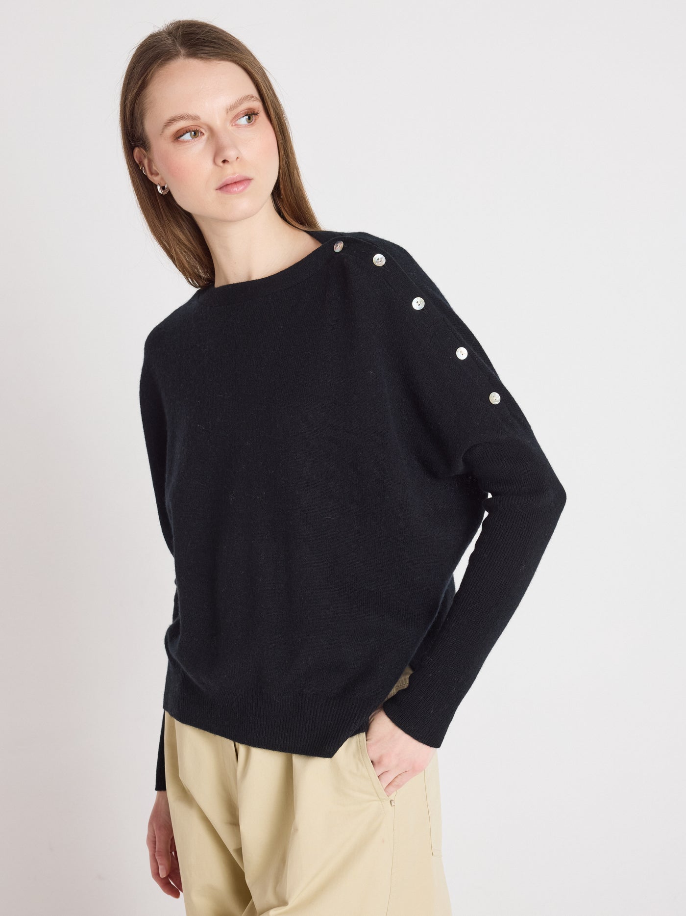 Rafaella - Kaschmir-Poncho mit U-Boot-Ausschnitt - black