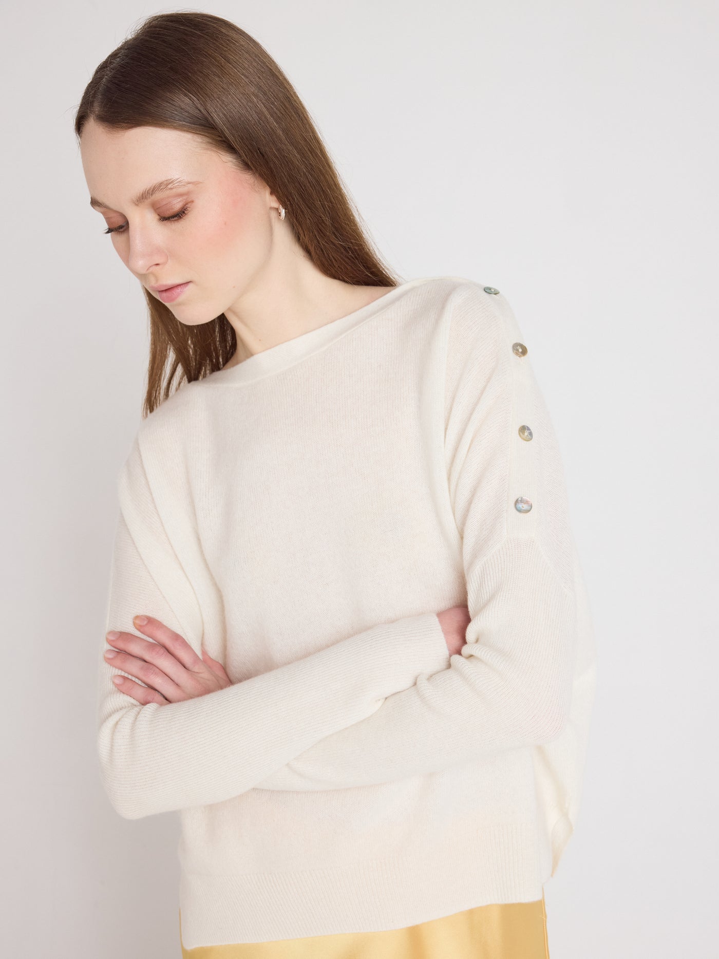 Rafaella - Kaschmir-Poncho mit U-Boot-Ausschnitt - cream