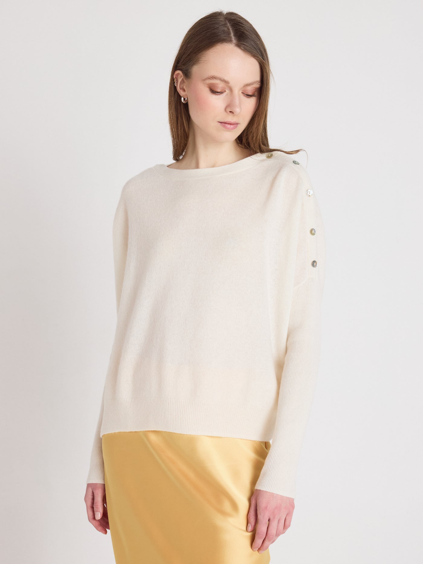 Rafaella - Kaschmir-Poncho mit U-Boot-Ausschnitt - cream