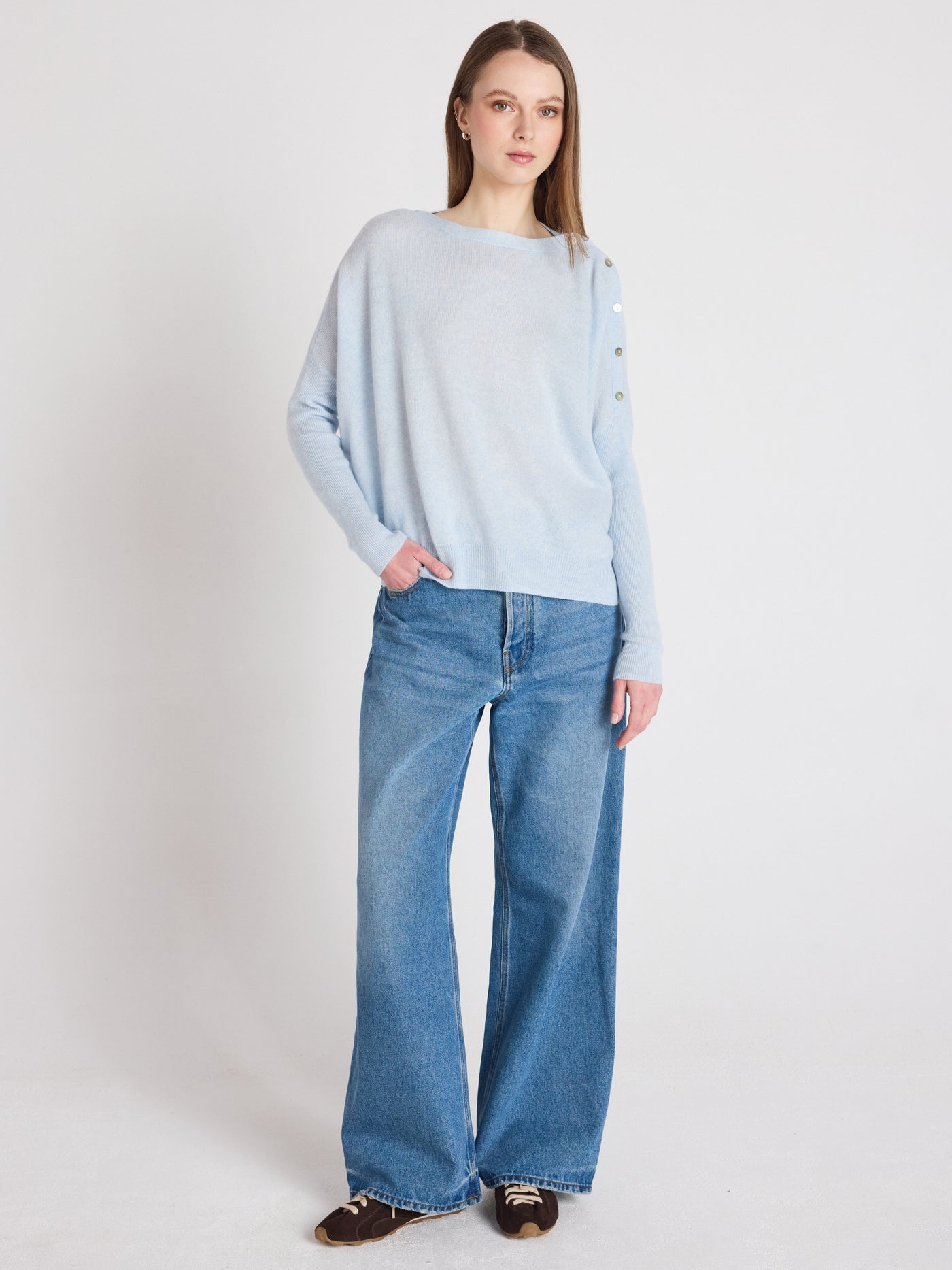 Rafaella - Kaschmir-Poncho mit U-Boot-Ausschnitt - heathered sky