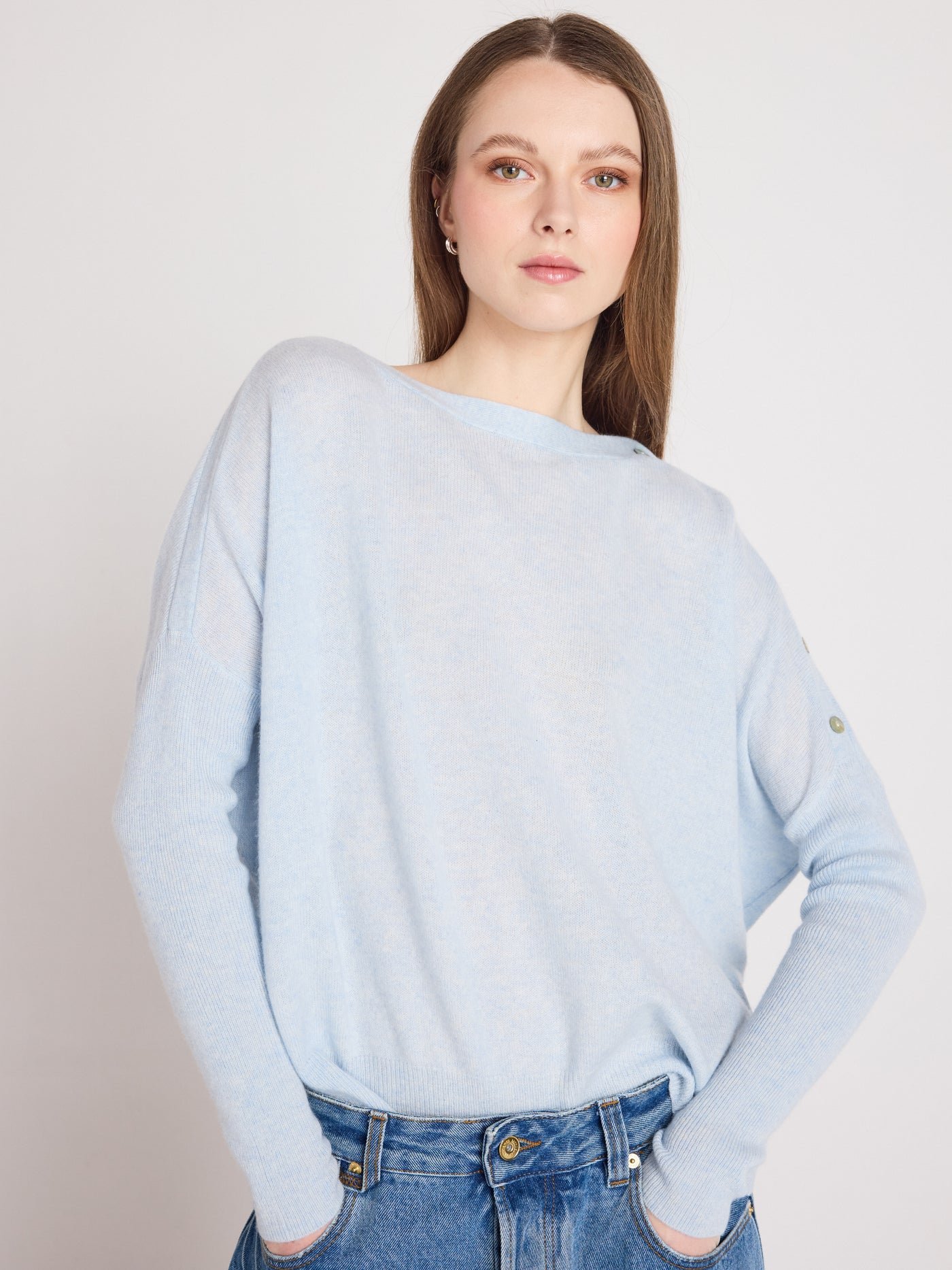 Rafaella - Kaschmir-Poncho mit U-Boot-Ausschnitt - heathered sky