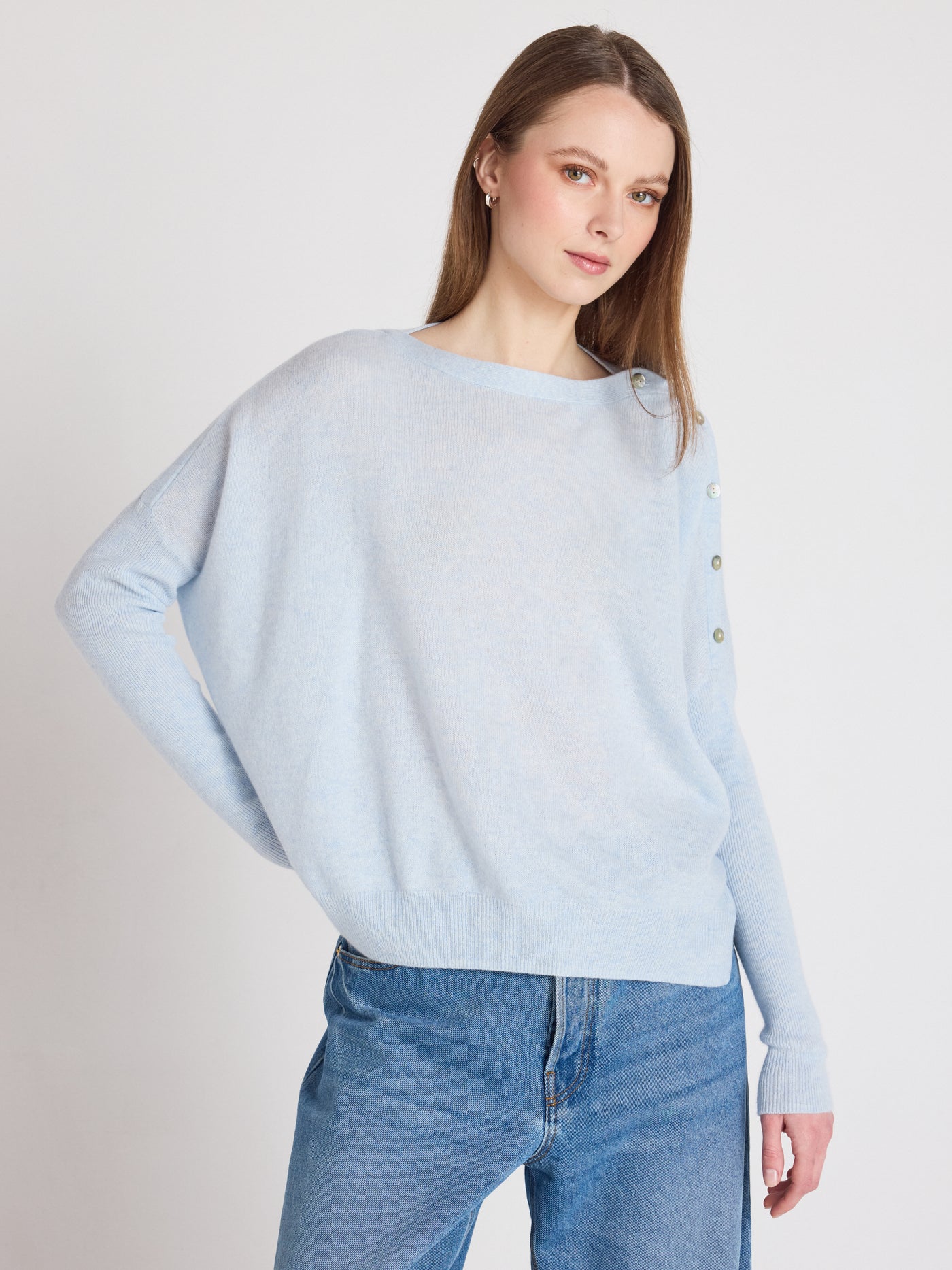 Rafaella - Kaschmir-Poncho mit U-Boot-Ausschnitt - heathered sky