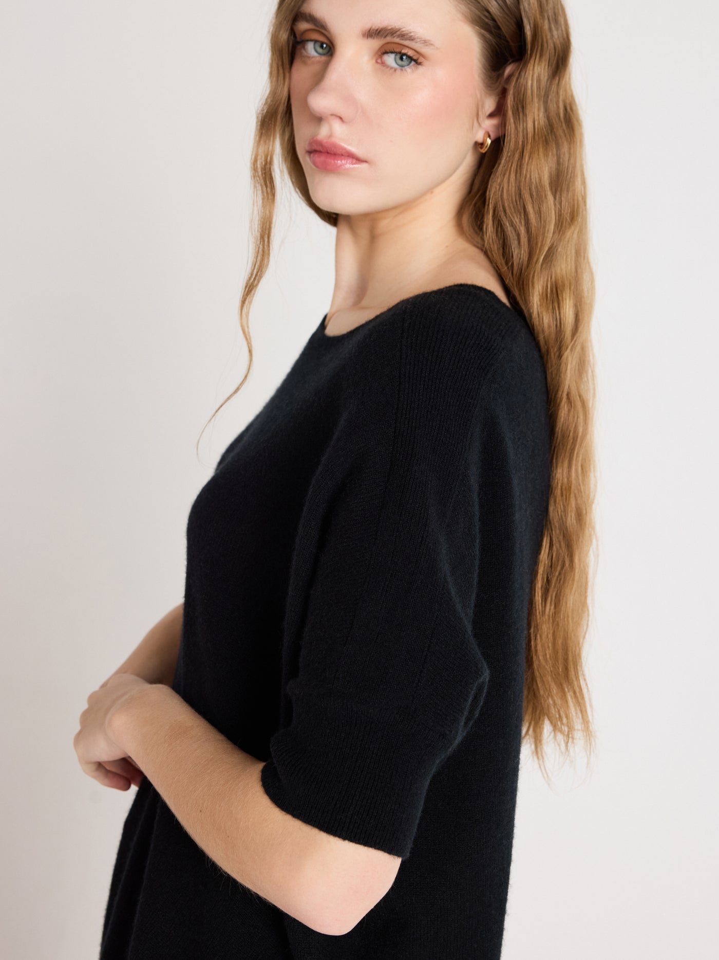 joyce - Poncho met ronde hals van kasjmier - black