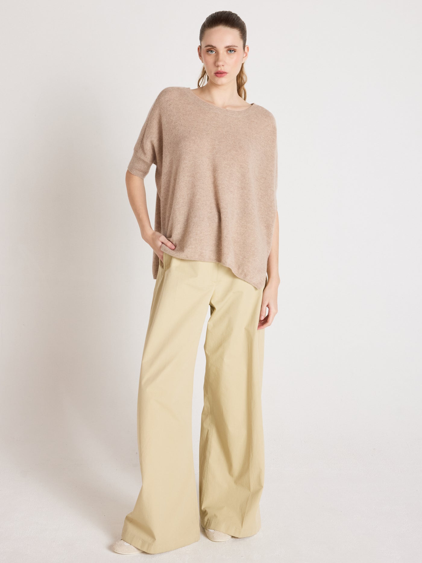 joyce - Cashmere round neck poncho - chestnut