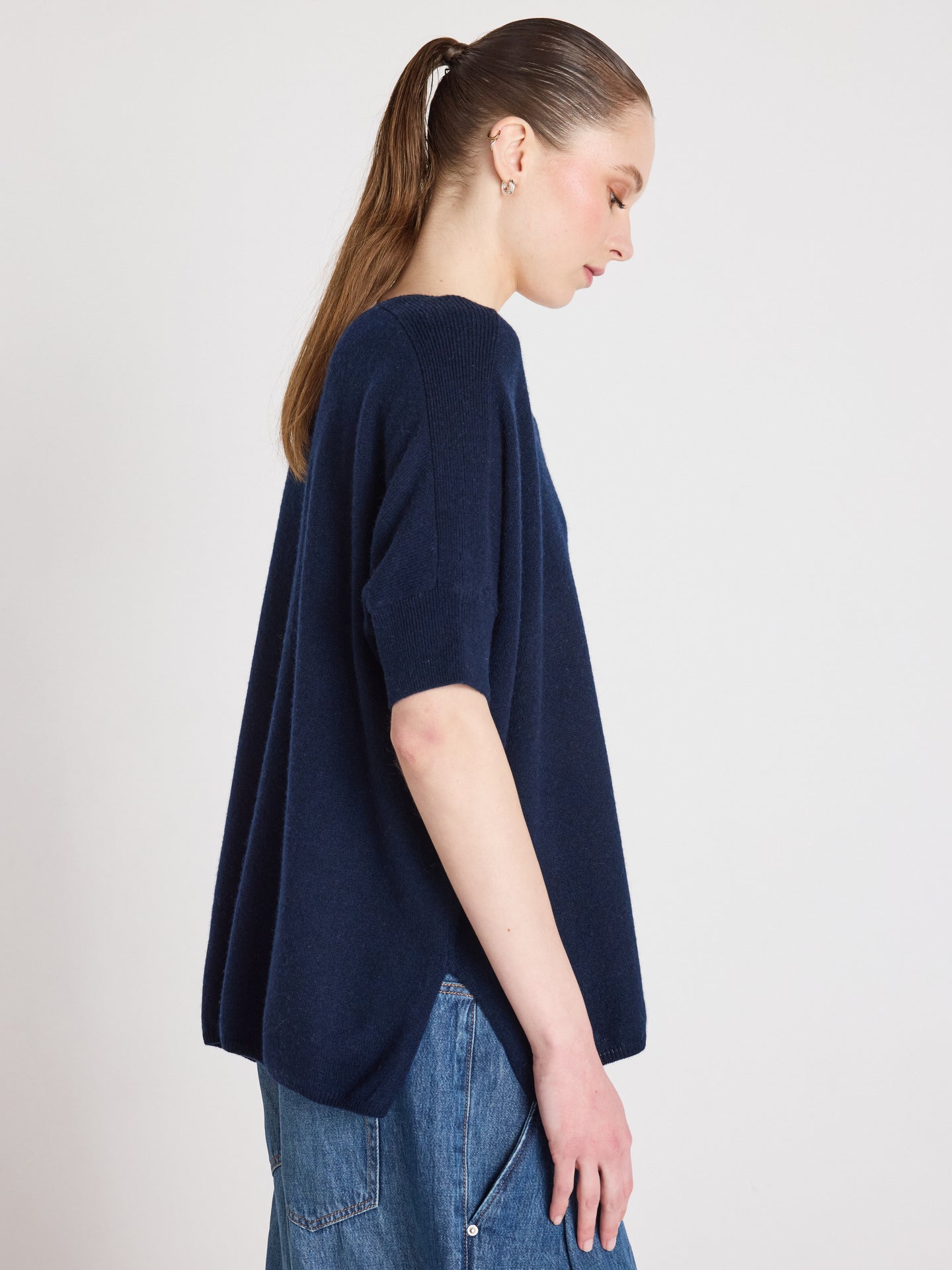 joyce poncho sweater - cashmere - navy
