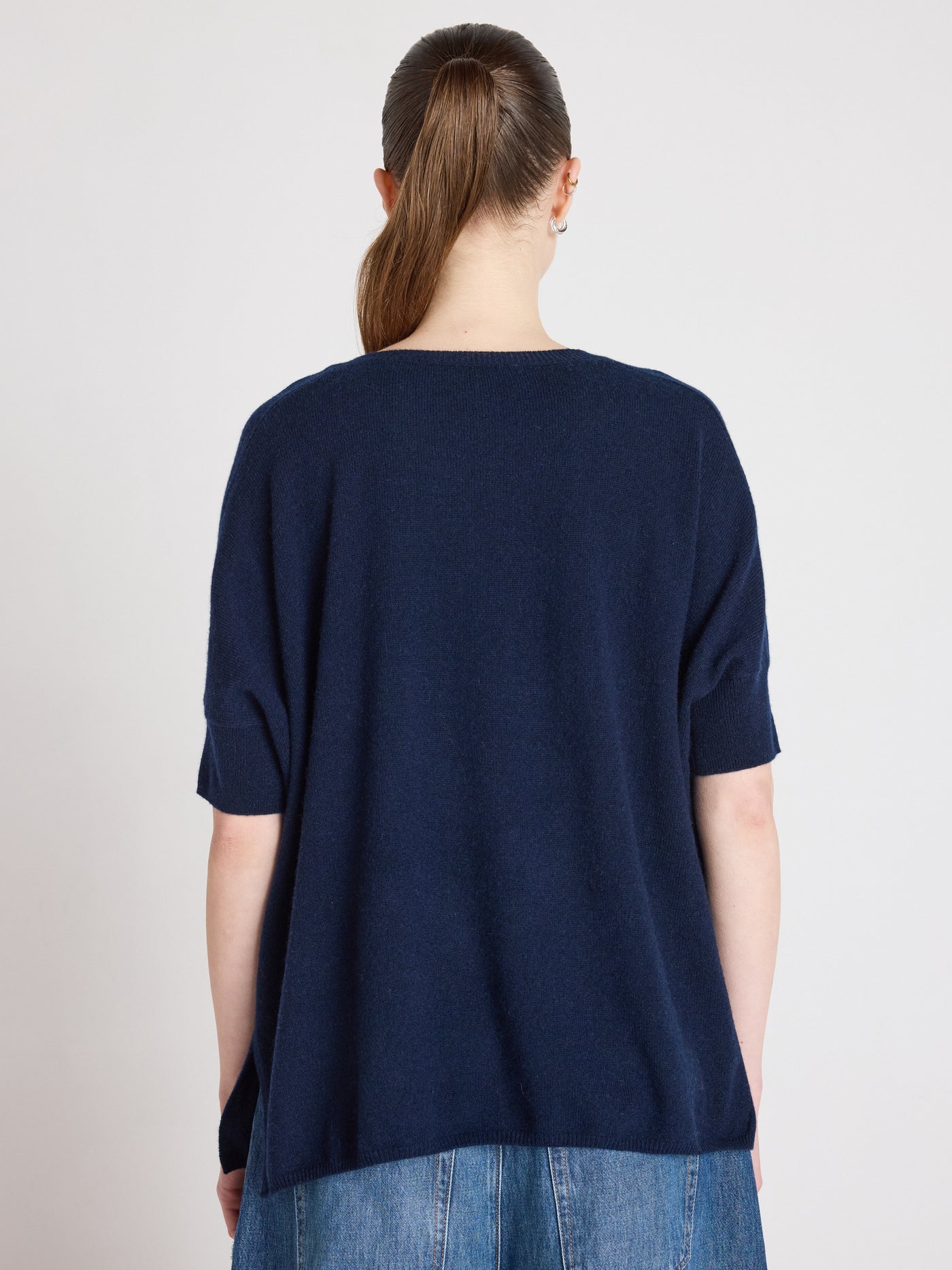 joyce - Poncho met ronde hals van kasjmier - navy