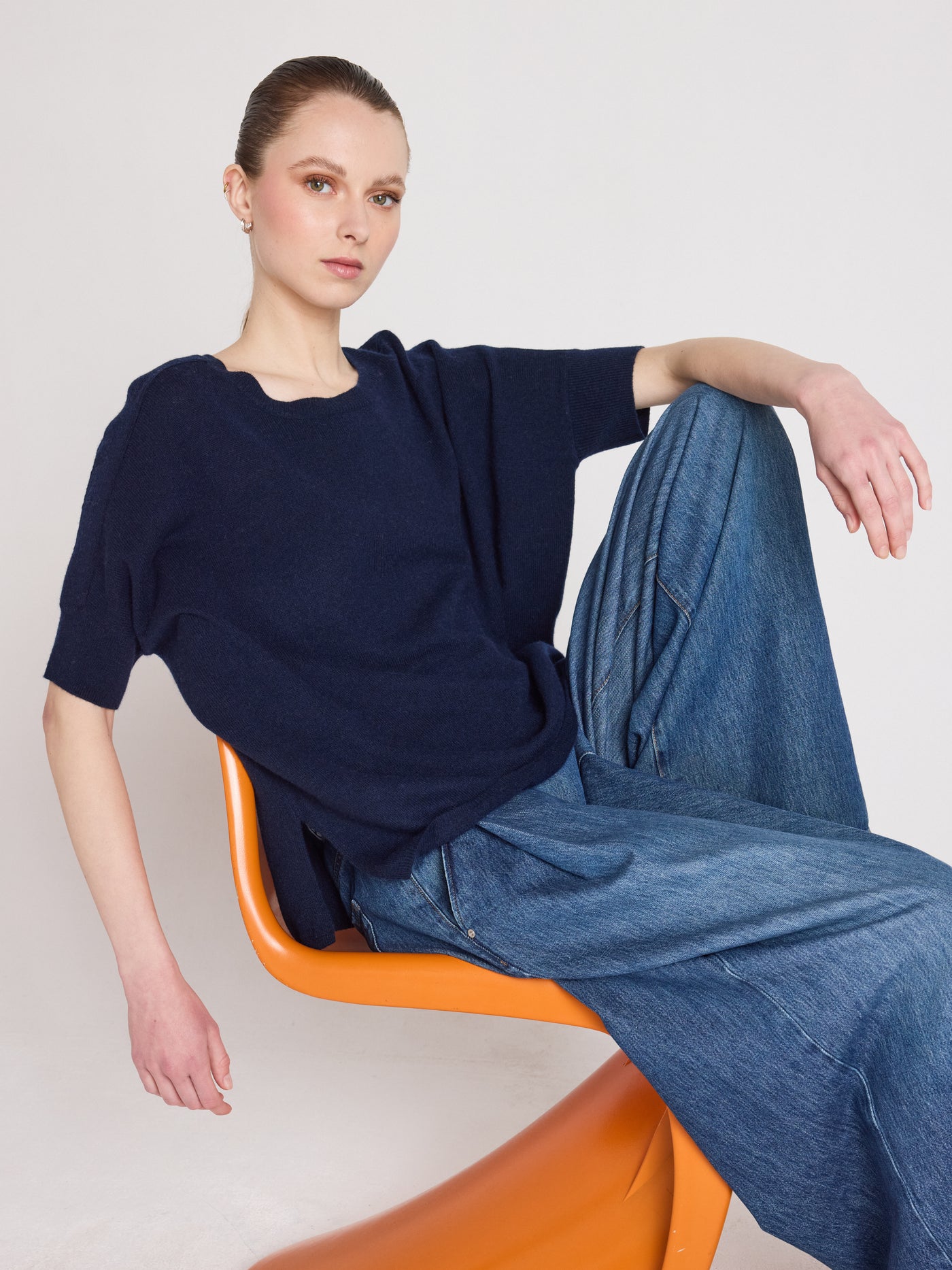 joyce - Poncho met ronde hals van kasjmier - navy