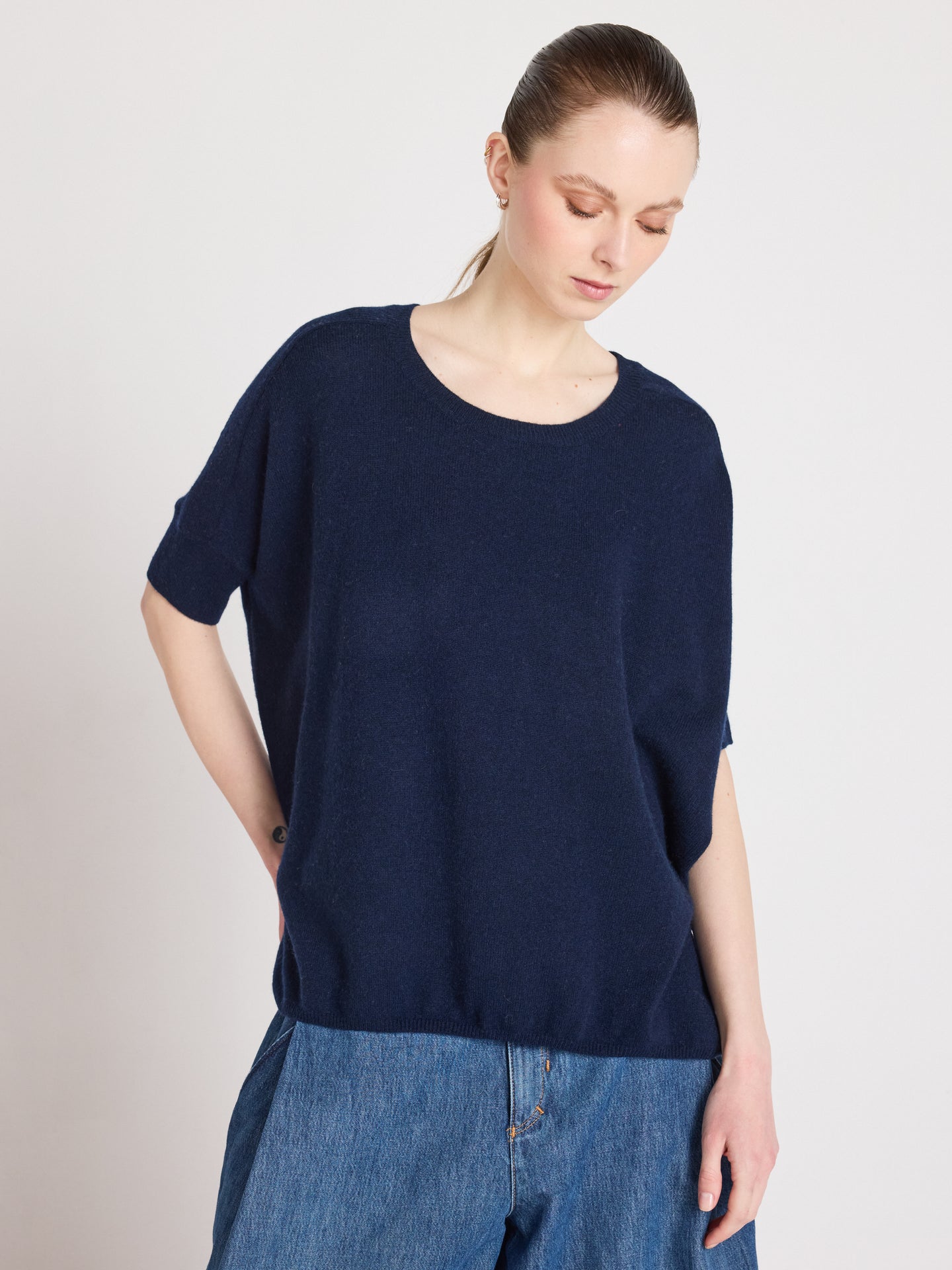 joyce poncho sweater - cashmere - navy