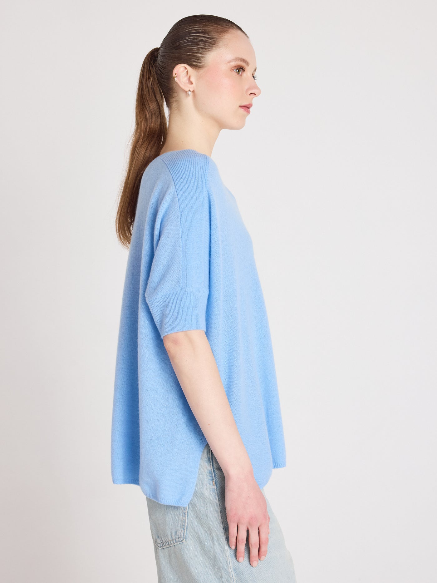 joyce - Cashmere round neck poncho - provence blue